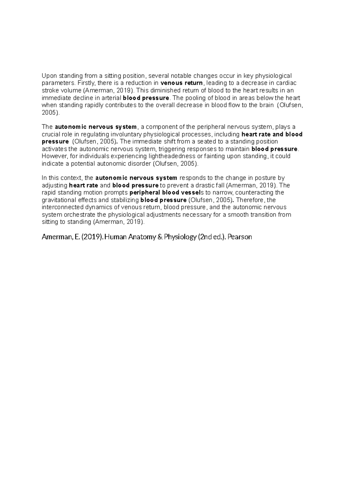 A&P Extra Credit 2 - Physiological Changes When Standing - Studocu