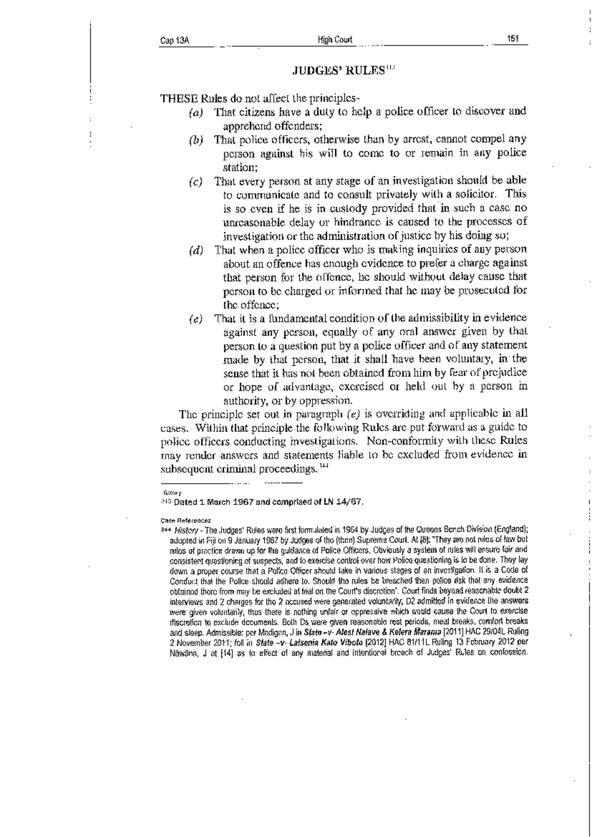 Cap 13A High Court Judges Rules: Guidelines for Police Conduct - Studocu