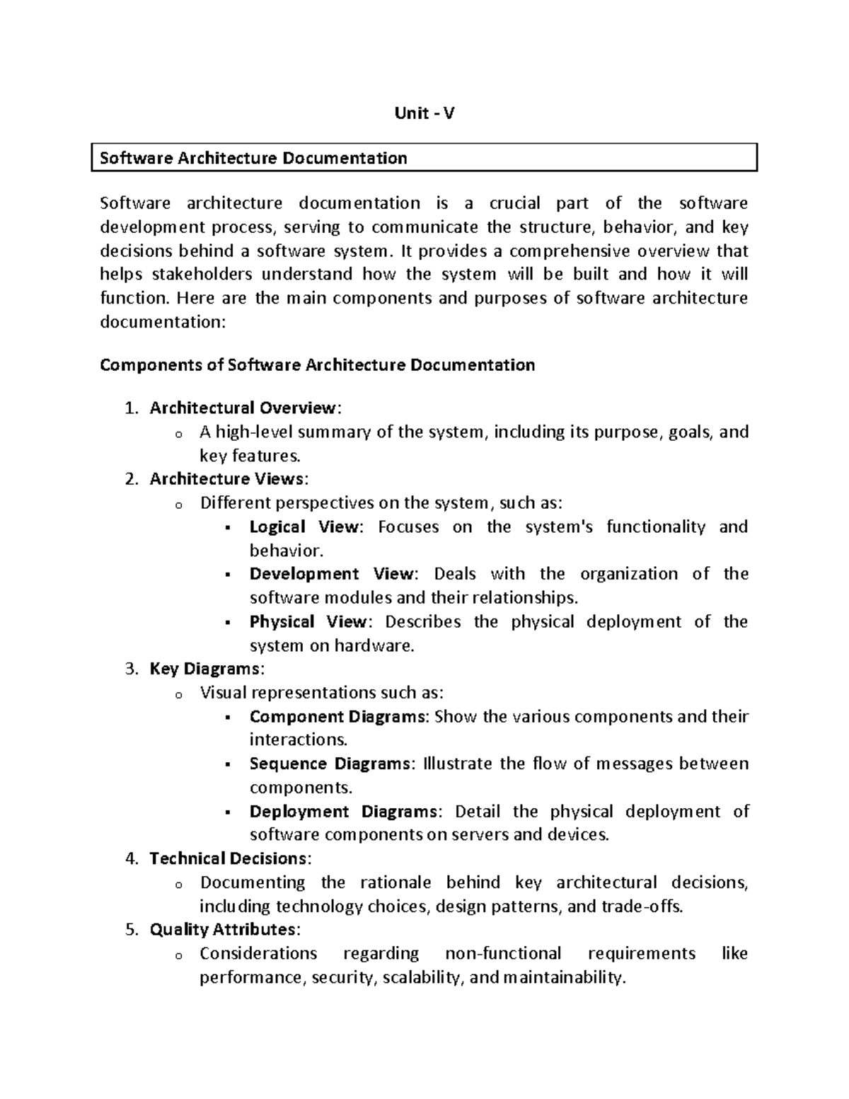 Software Architecture [CS-701] – Unit V Notes on Documentation Elements ...