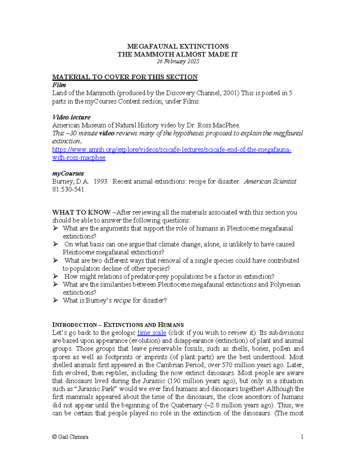 Megafaunal extinctions: The role of humans and climate change (BIO 101 ...