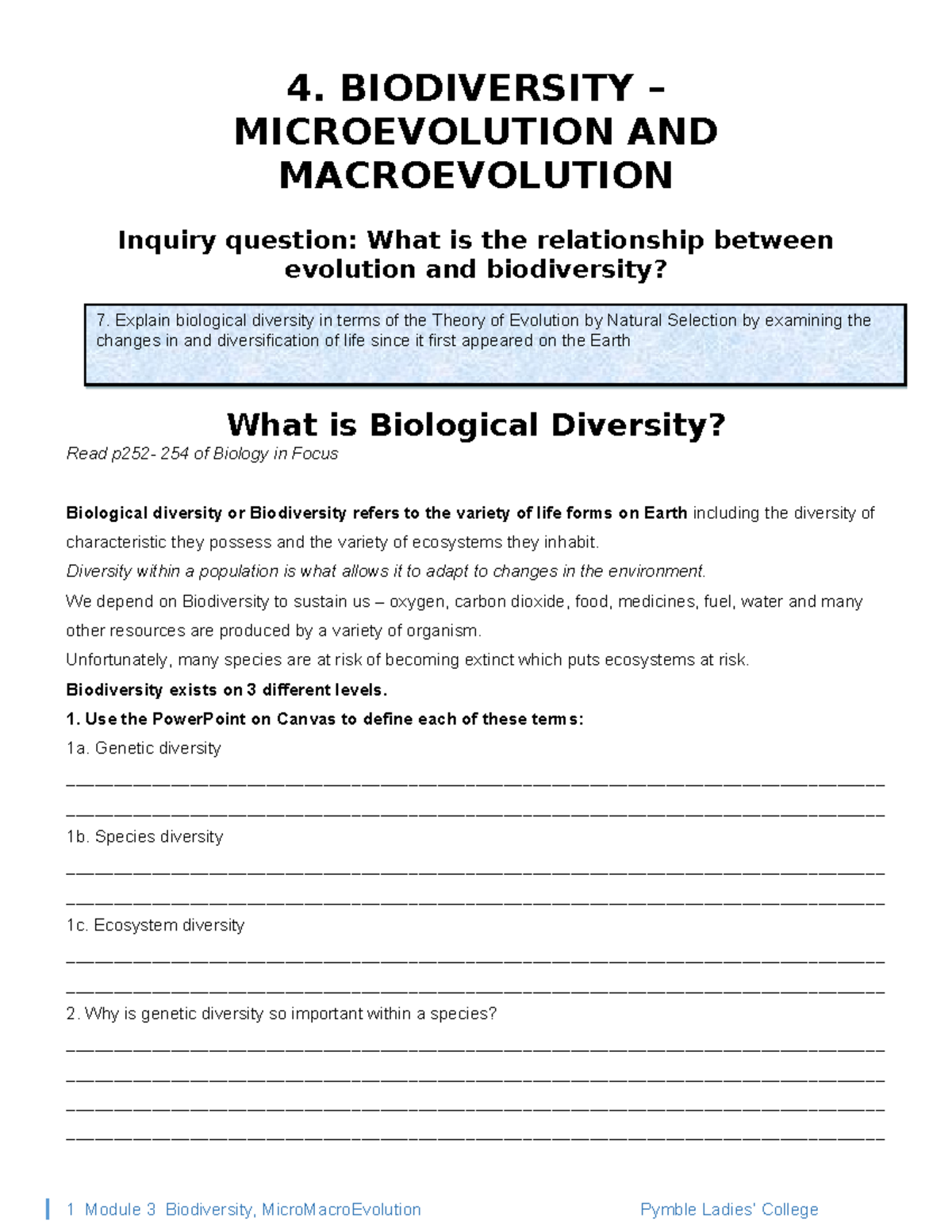 Module 3: Biodiversity, Microevolution & Macroevolution Study Notes ...