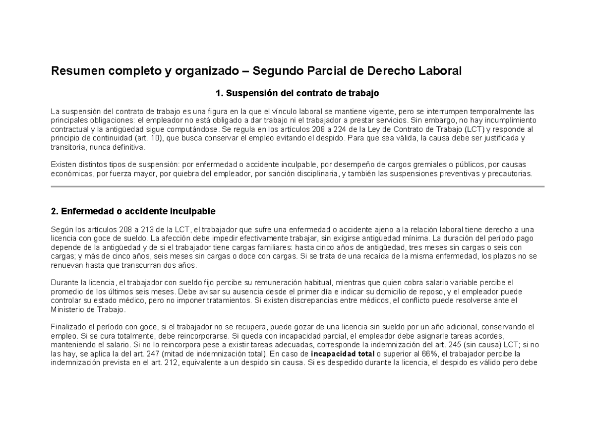 Resumen Completo Segundo Parcial de Derecho Laboral 1 - Studocu