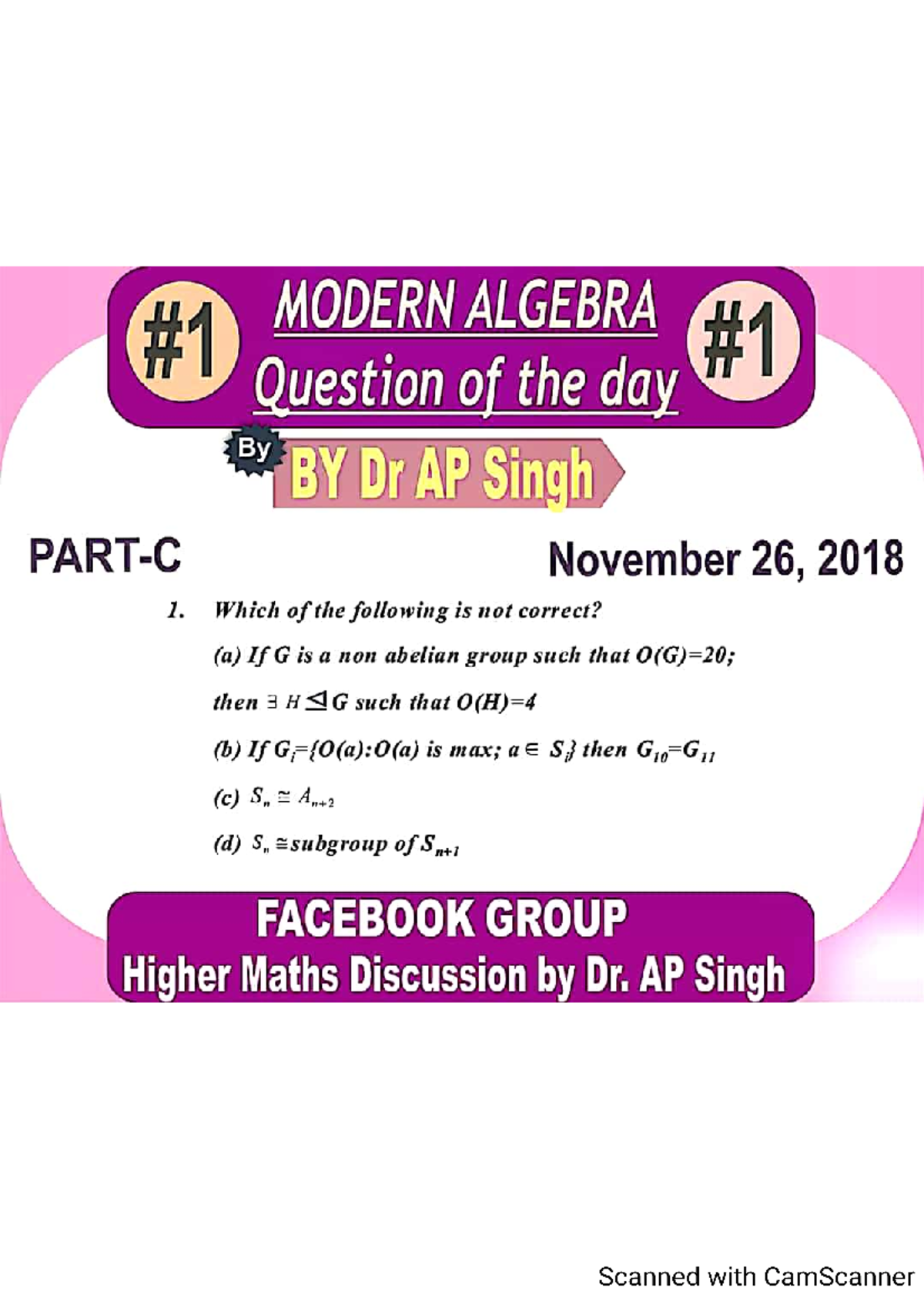 Question set - MODERN ALGEBRA Question of the day Dr AP Singh November ...
