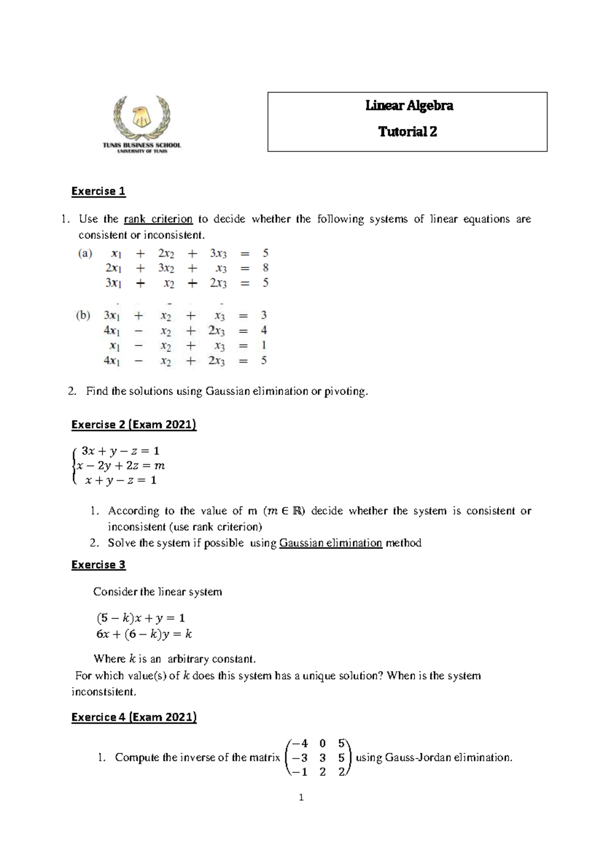 Linear Algebra Tutorial 2: Consistency & Solutions of Systems (Exam ...