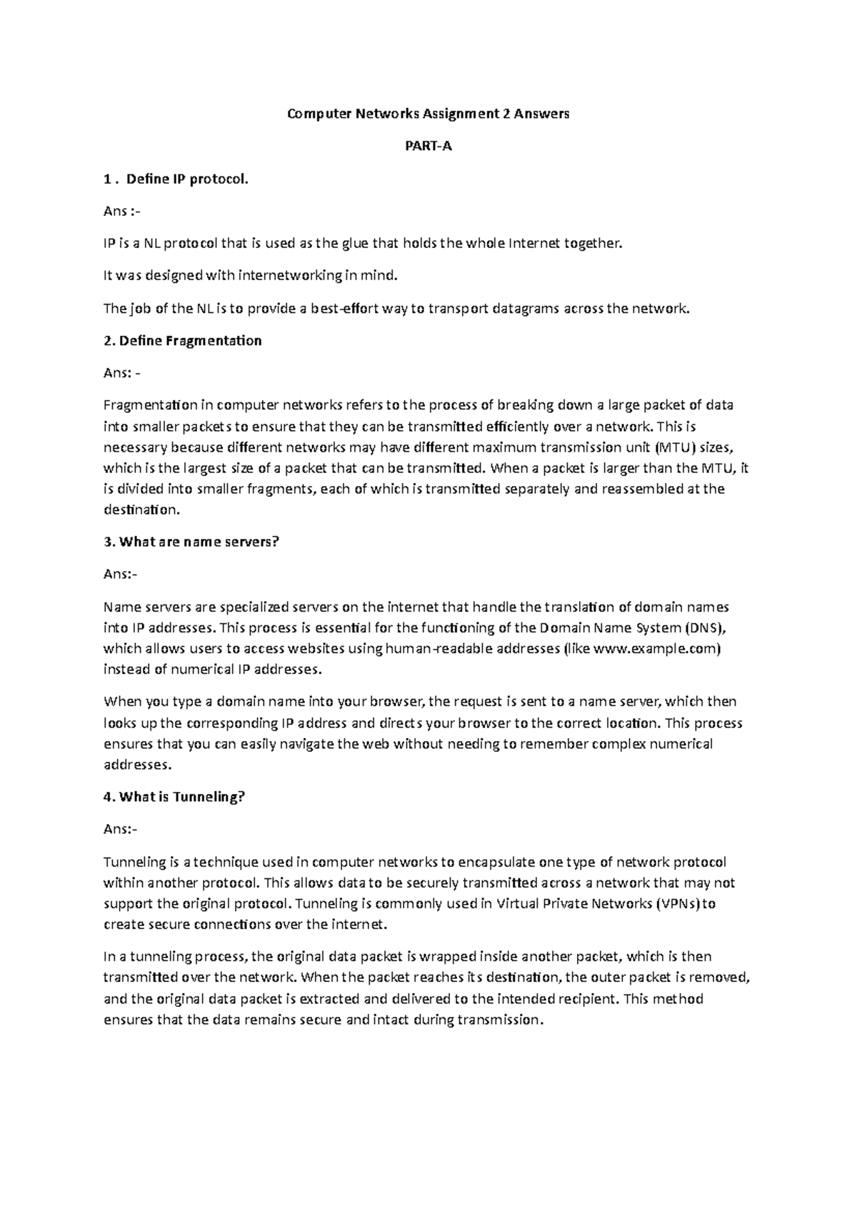 CN answers unit 3,4,5 - Computer Networks Assignment 2 Answers PART-A ...