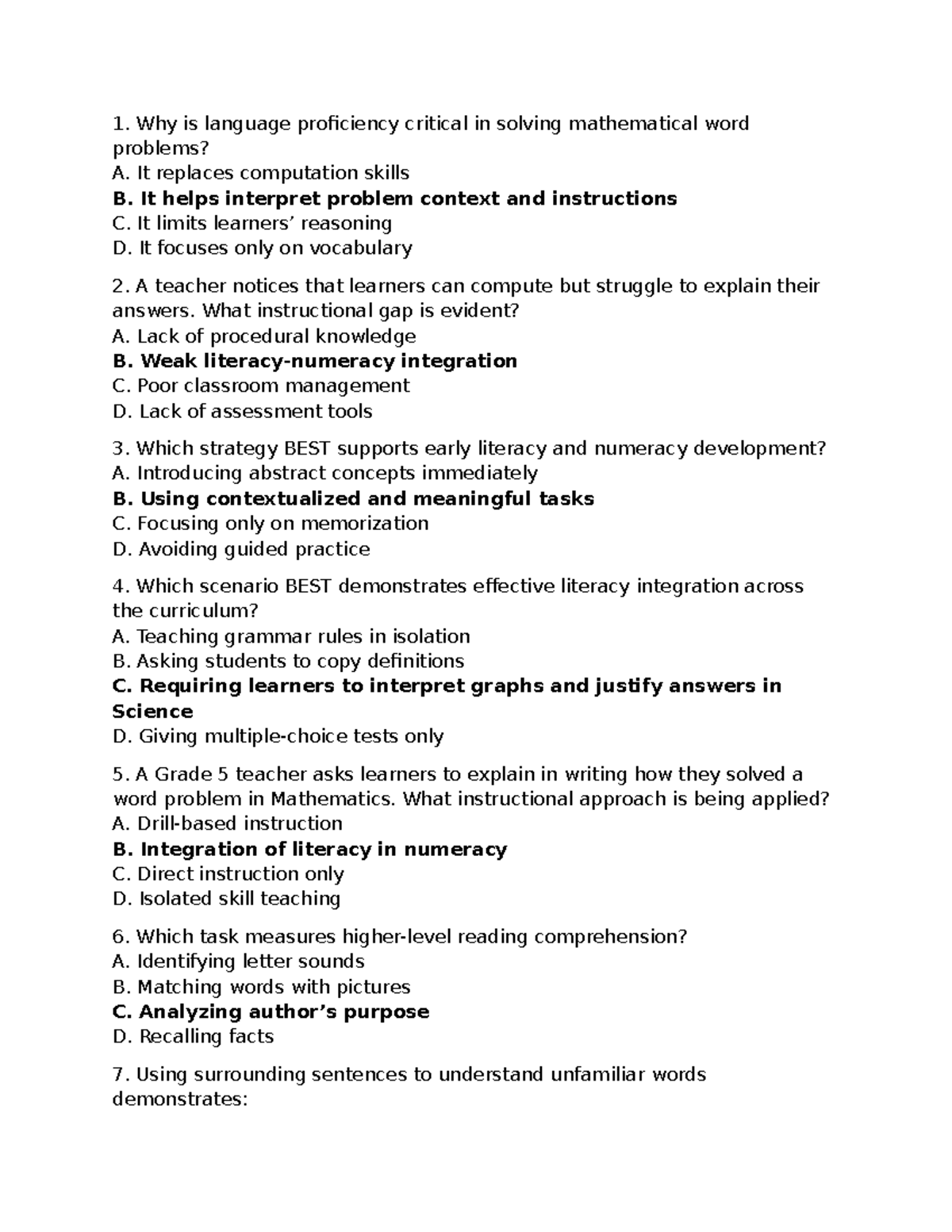 Post Test Answers - Possible Exam Questions for EDU 101 - Studocu