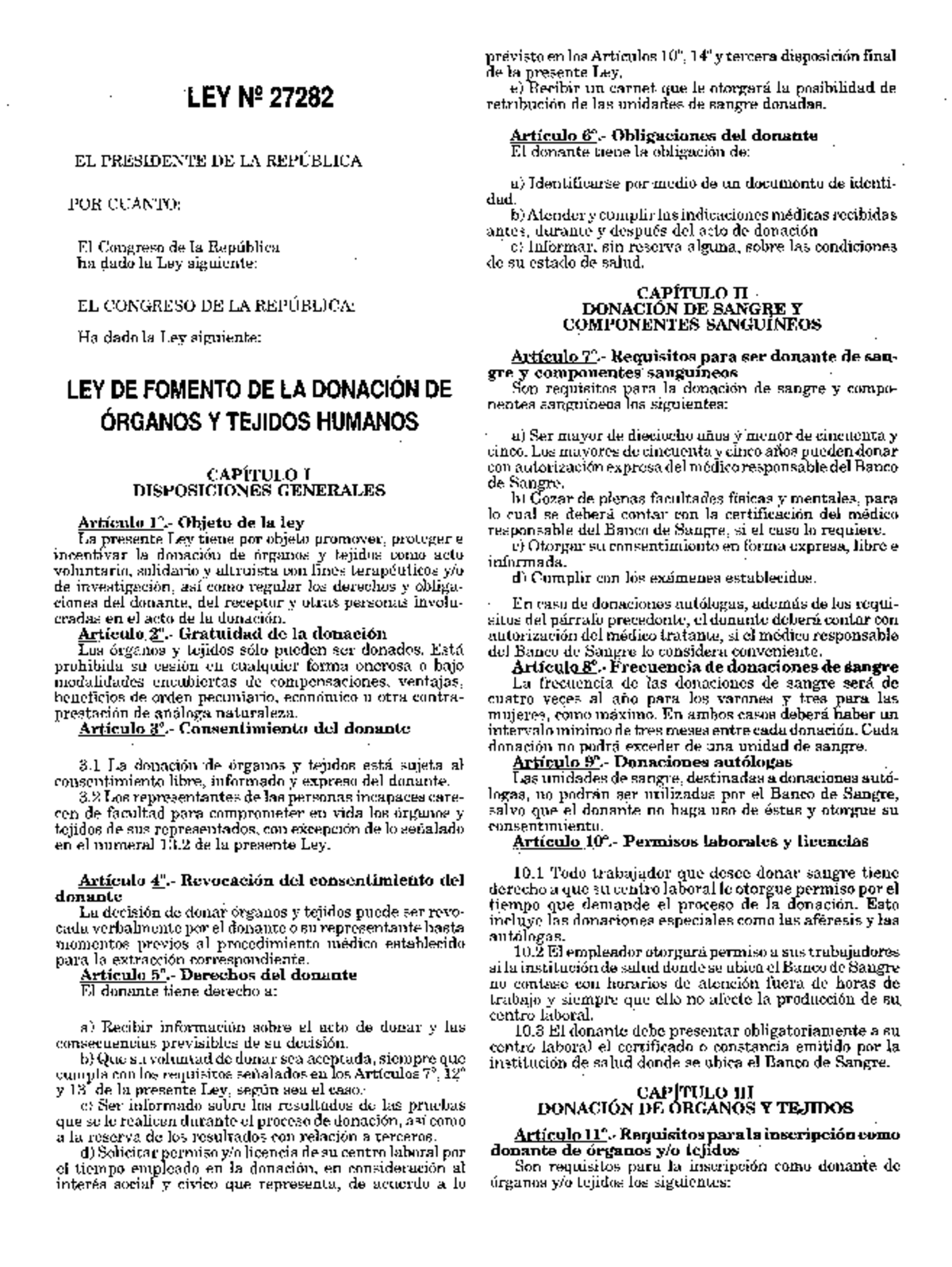 27282 - Ley de Fomento de la Donación de Sangre y Tejidos Humanos - Studocu