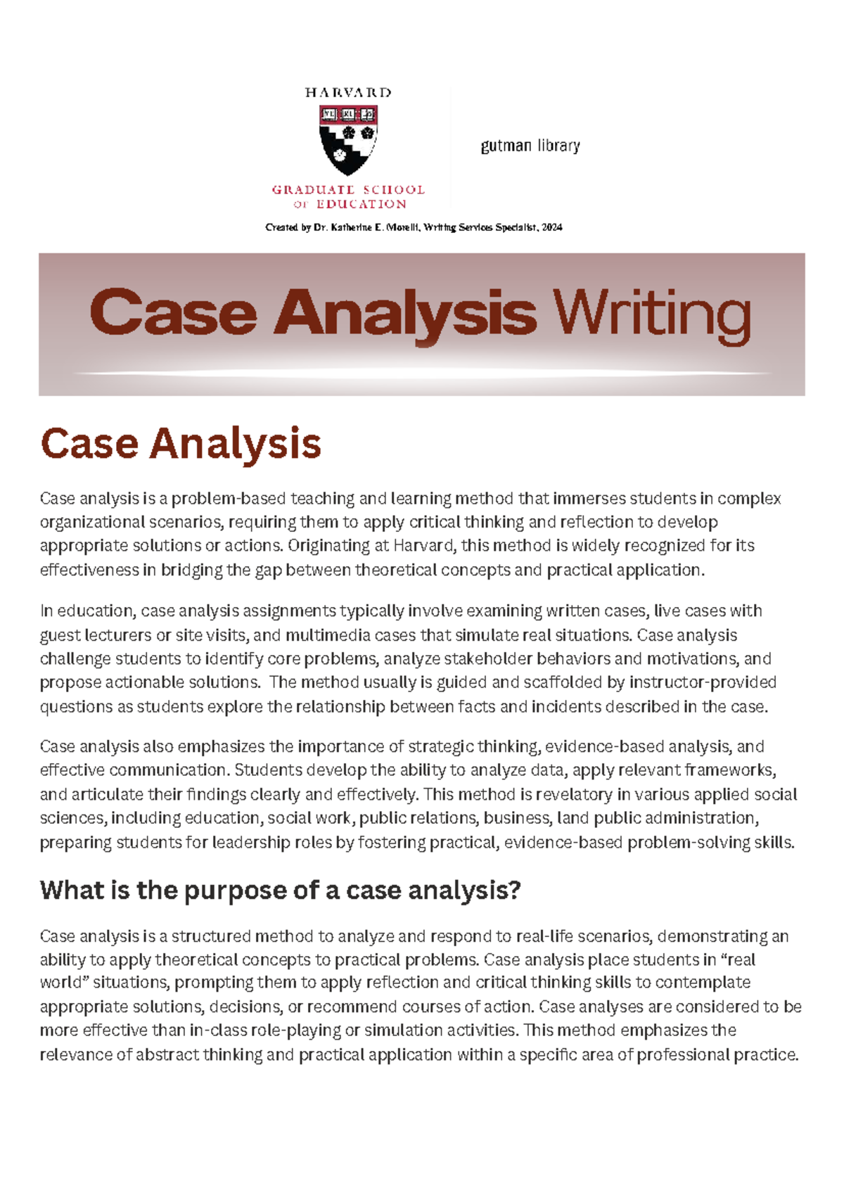 HGSE A027 Case Analysis Writing Guide - Spring 2024 - Studocu