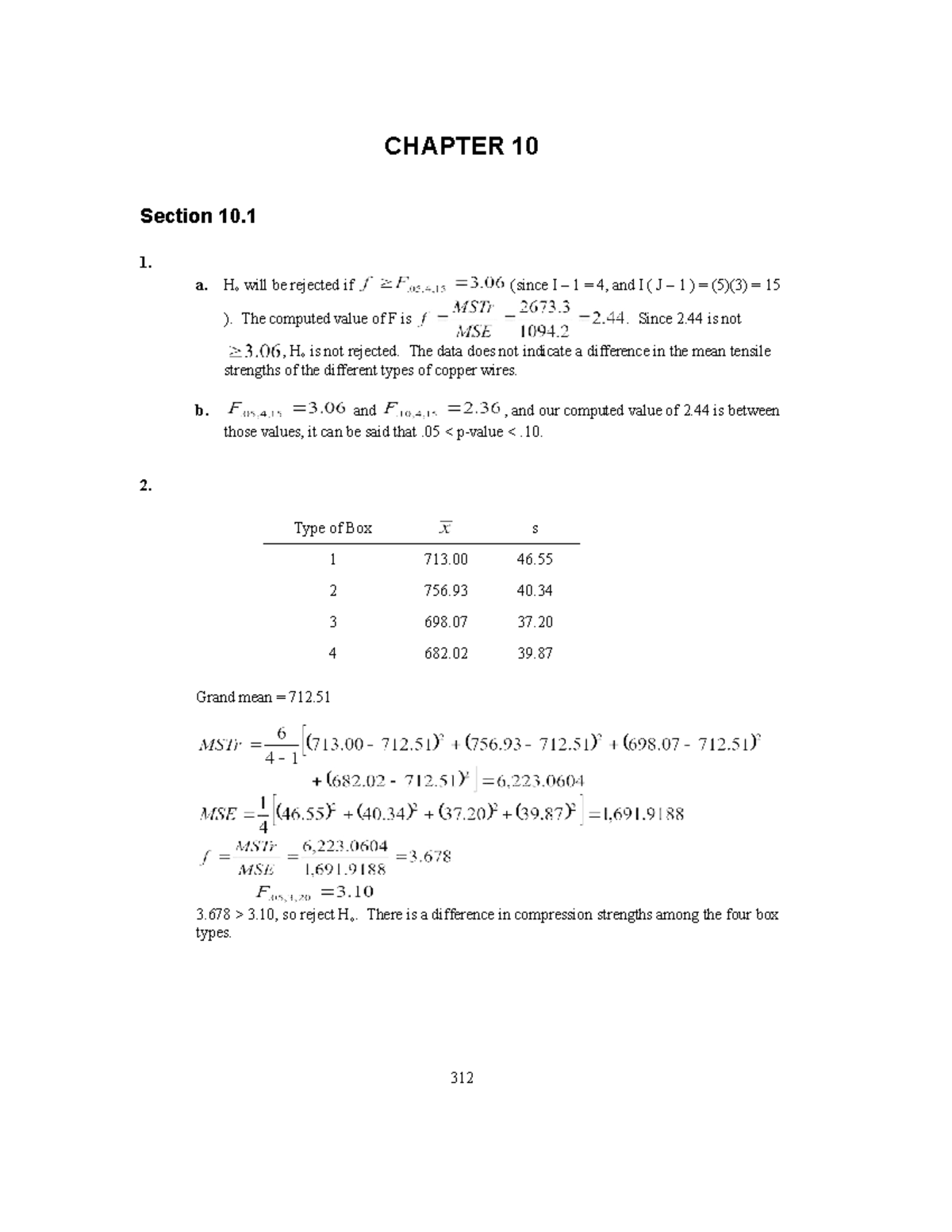 IM Chapter 10: Solutions to Analysis of Variance Problems - Studocu