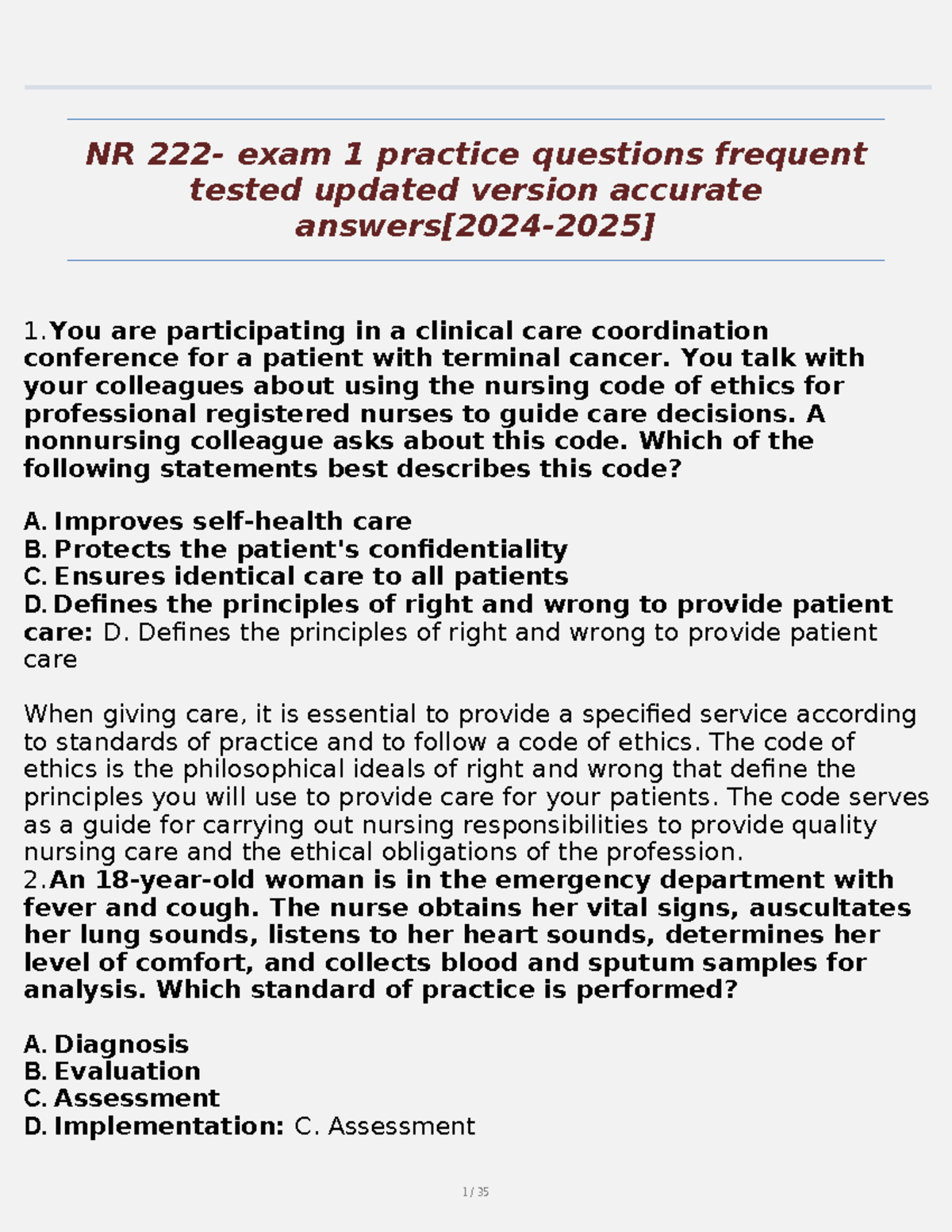 NR 222 - Exam 1 Practice Questions: Updated & Accurate Guide - Studocu