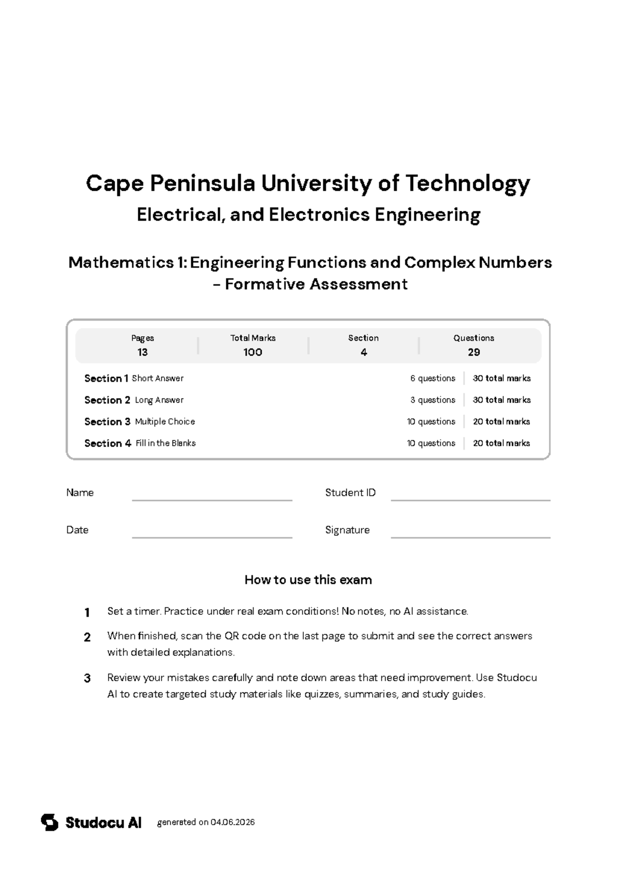 Mathematics 1 (ENG101) - Engineering Functions & Complex Numbers ...