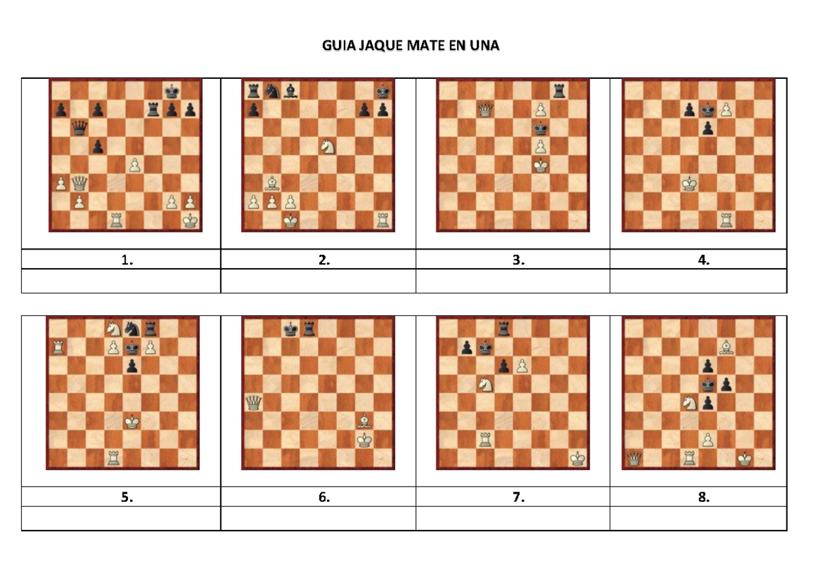 GUÍA DE EJERCICIOS DE JAQUE MATE EN UNA (JM-1) - Studocu