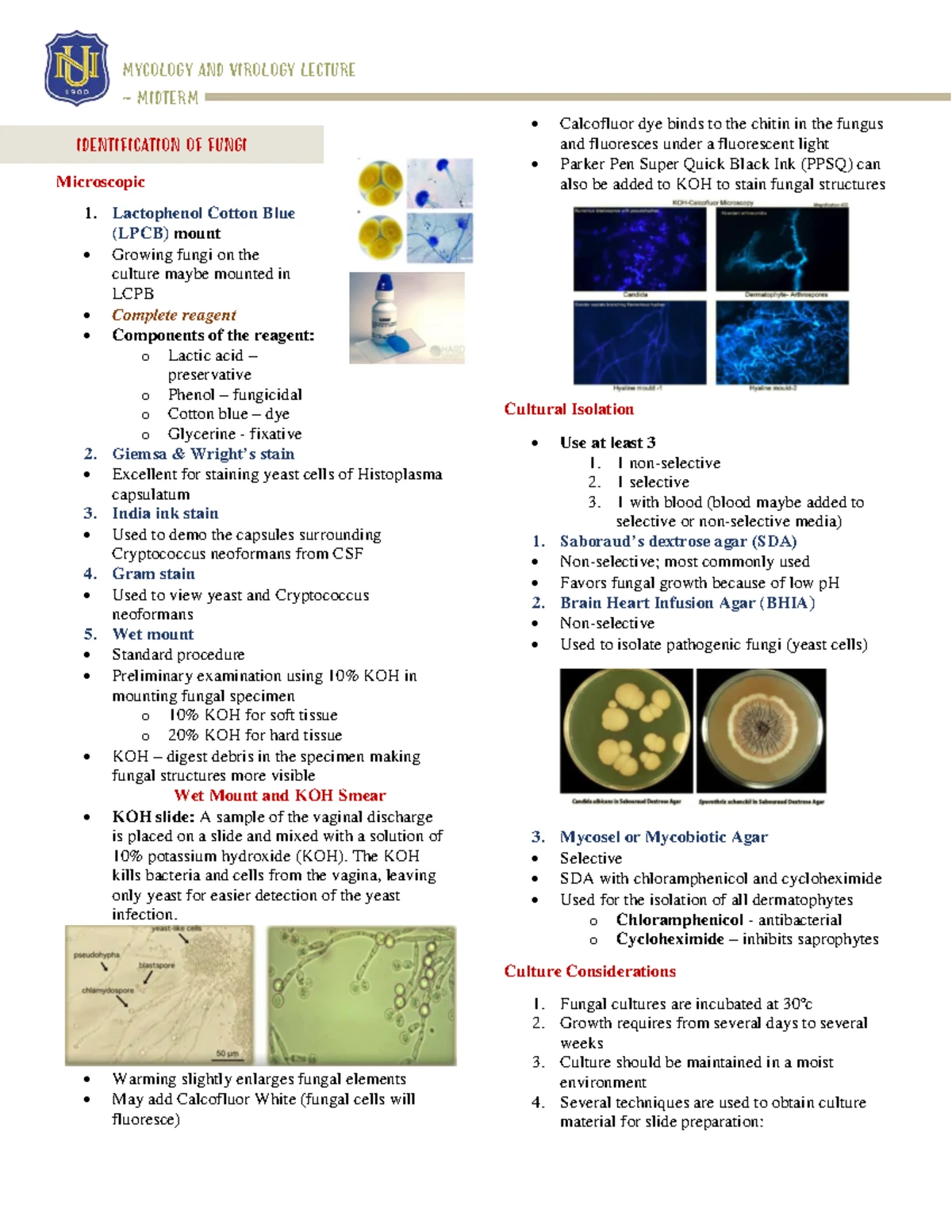 MLS MYVIC HEMATOLOGY 1: Comprehensive Study of Mycology and Fungi - Studocu