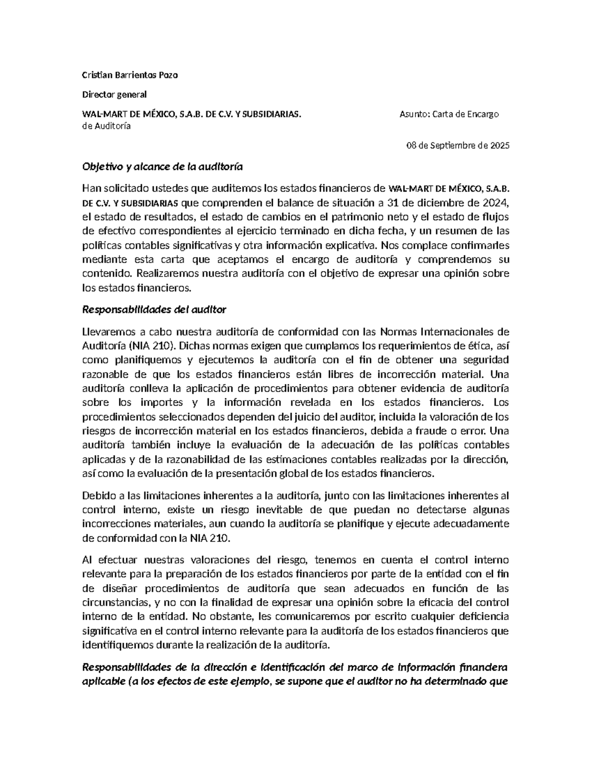 Carta de Encargo de Auditoría - DE MÉXICO, S.A.B. de C.V. - Document Preview