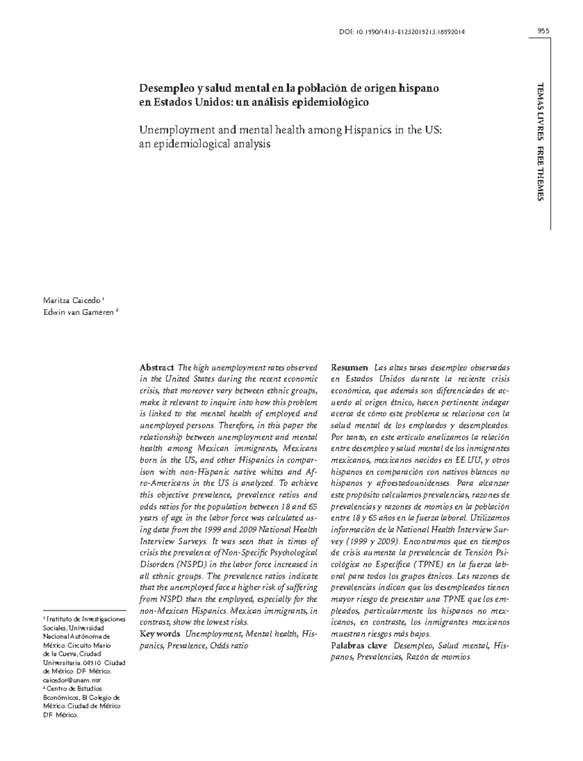 DOI: Unemployment and Mental Health Among Hispanics in the US: An - Studocu