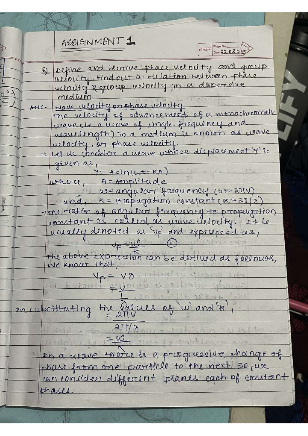 PHYS 101: Assignment 1 - Phase and Group Velocity Analysis - Studocu