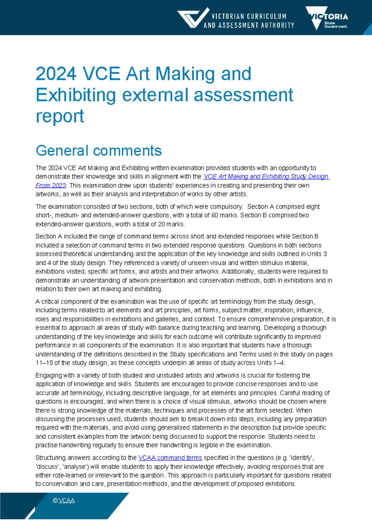 2024 VCE Art Making and Exhibiting Exam Assessment Report - Studocu