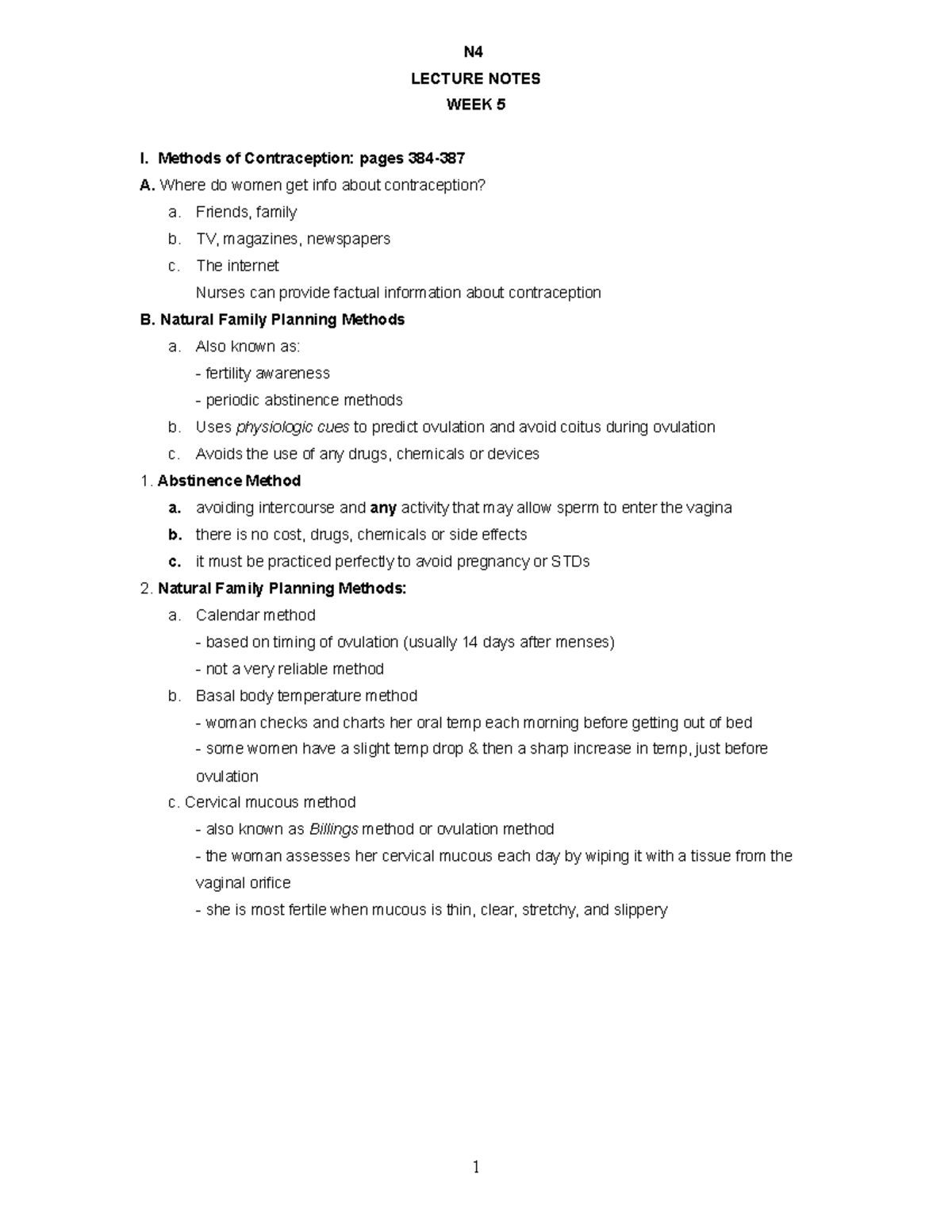 Lecture Notes Week5 - N LECTURE NOTES WEEK 5 I. Methods of ...