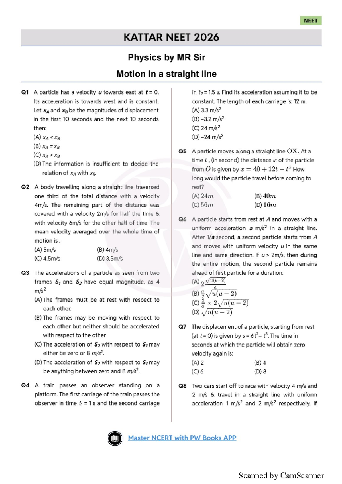 Motion in a Straight Line: NEET 2026 Physics Study Guide - Studocu