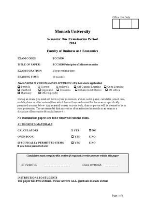 ECC1000 Mock final exam - principles of microeconomics - Studocu