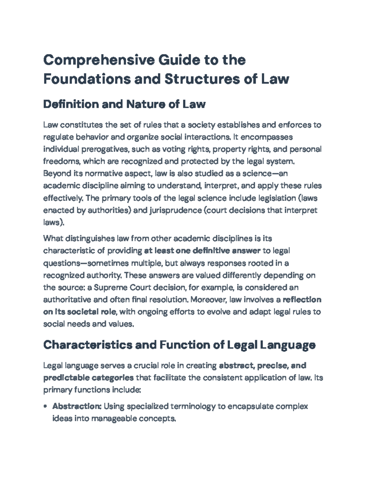 Foundations and Structures of Law: A Comprehensive Overview (LAW101 ...