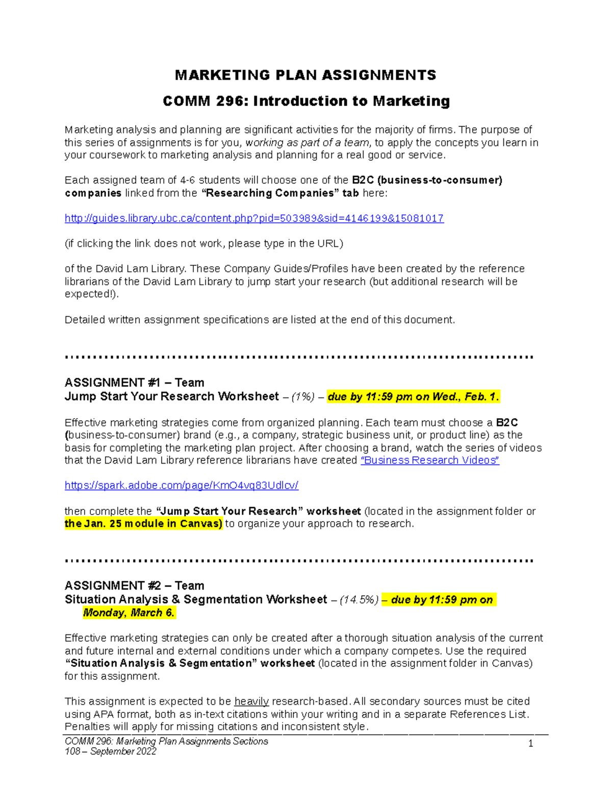 C296 - Marketing Group Assignments Overview - January 2023 - Studocu