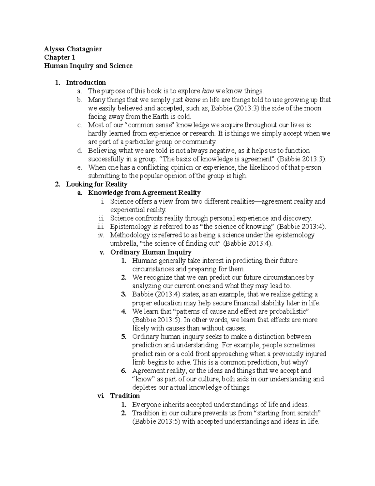 Chapter 1 Outline: Human Inquiry and Science - Key Concepts and ...