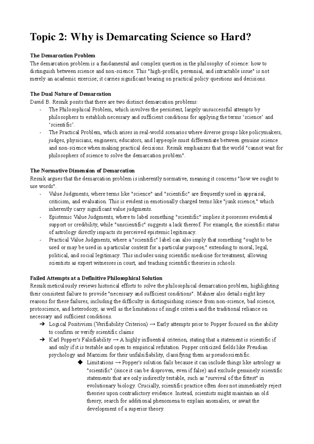 HPSC1001: Understanding the Demarcation Problem in Science - Studocu