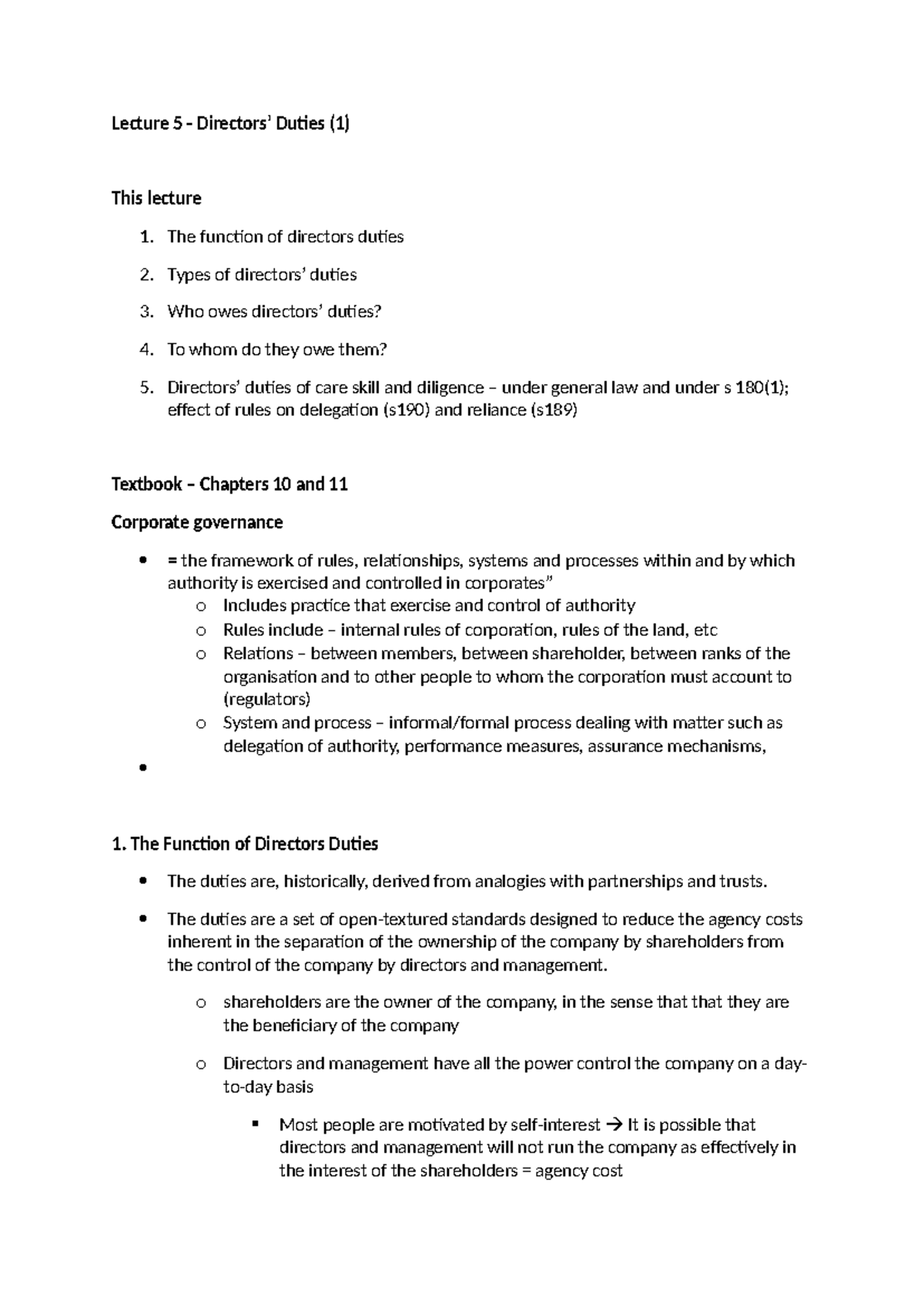 Lecture 5 - Directors' Duties: Functions, Types, and Legal Standards ...