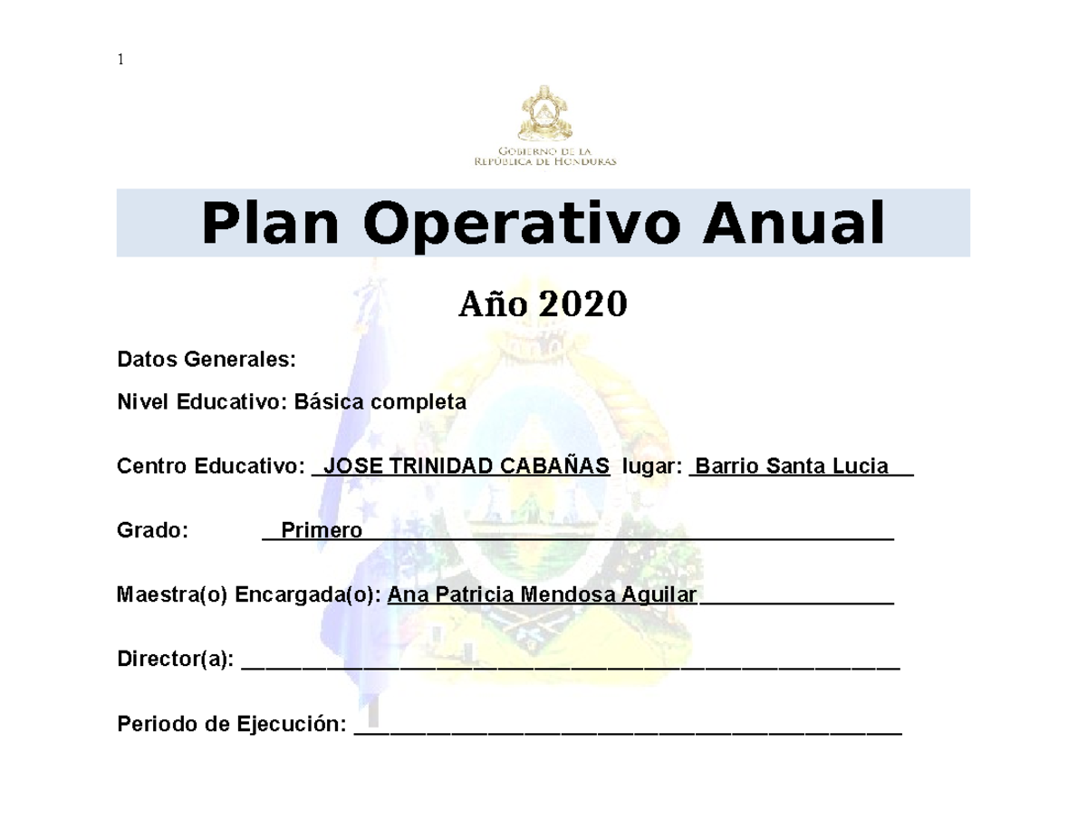 523183176 POA de Primer Grado - Plan Operativo Anual 2020 - Studocu