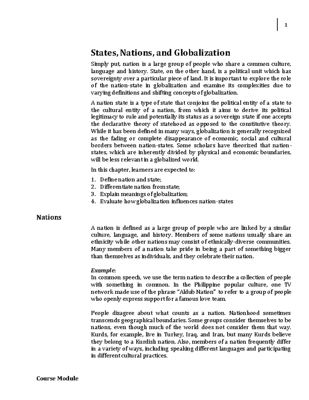 Week 005 - Module on States, Nations, and Globalization Concepts - Studocu