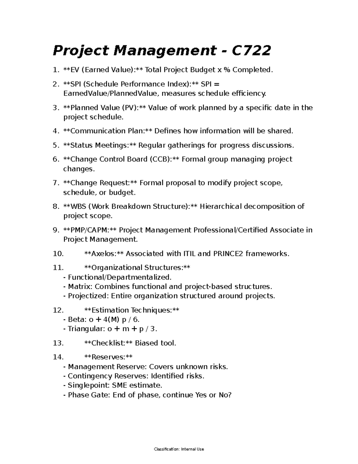 Project Management C722 - Comprehensive Study Notes - Studocu