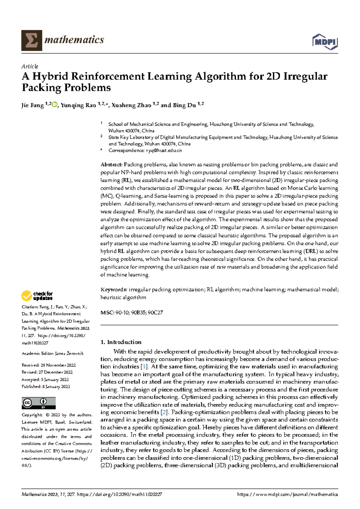Mathematics 11 00327 v2 - Citation: Fang, J.; Rao, Y.; Zhao, X.; Du, B ...