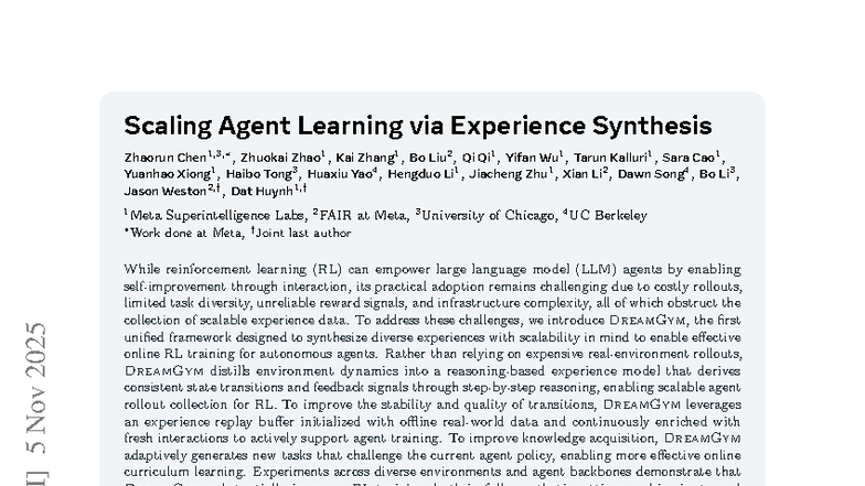 Scaling Agent Learning via Experience Synthesis: A Unified Framework ...
