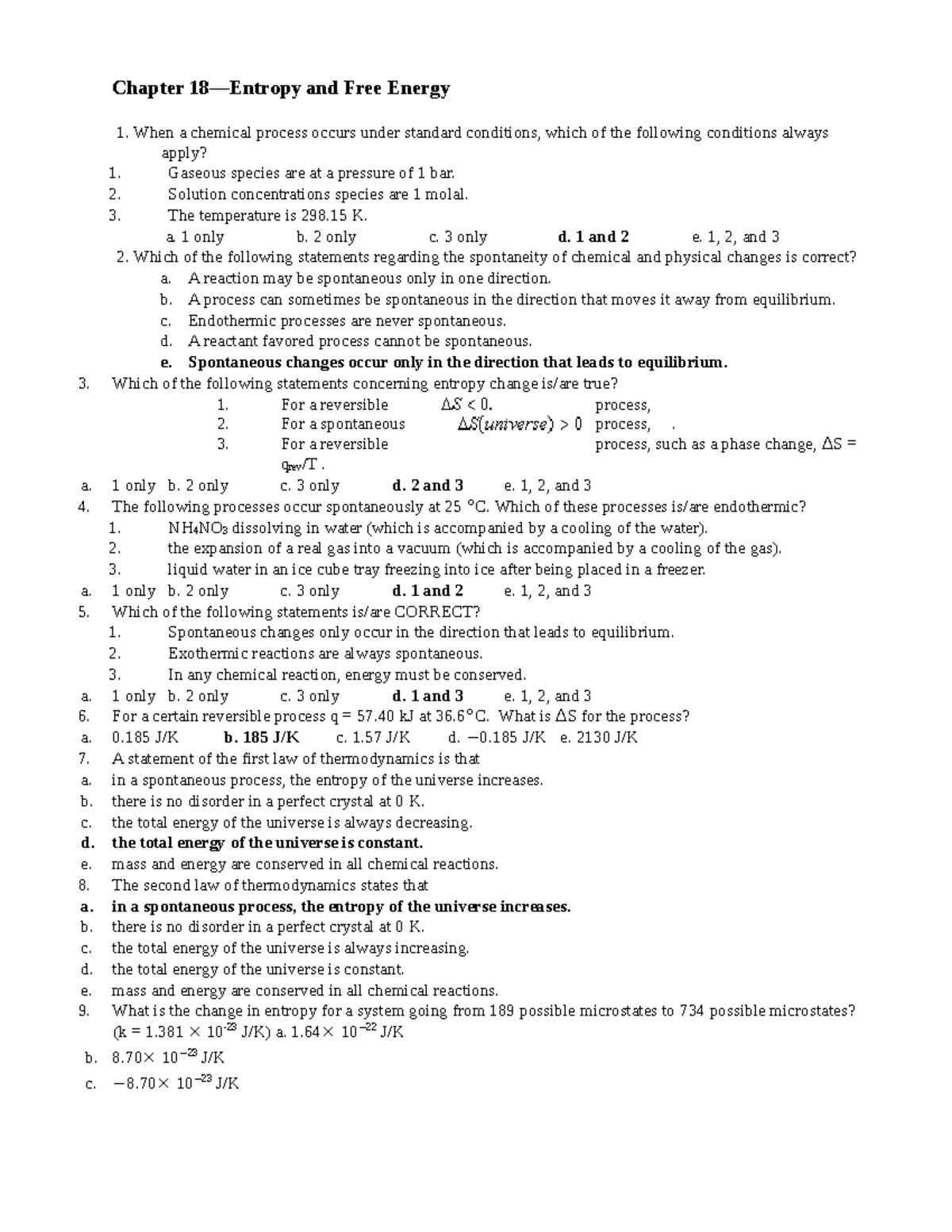 Kotz 9e Chapter 18: Entropy and Free Energy Study Guide - Studocu