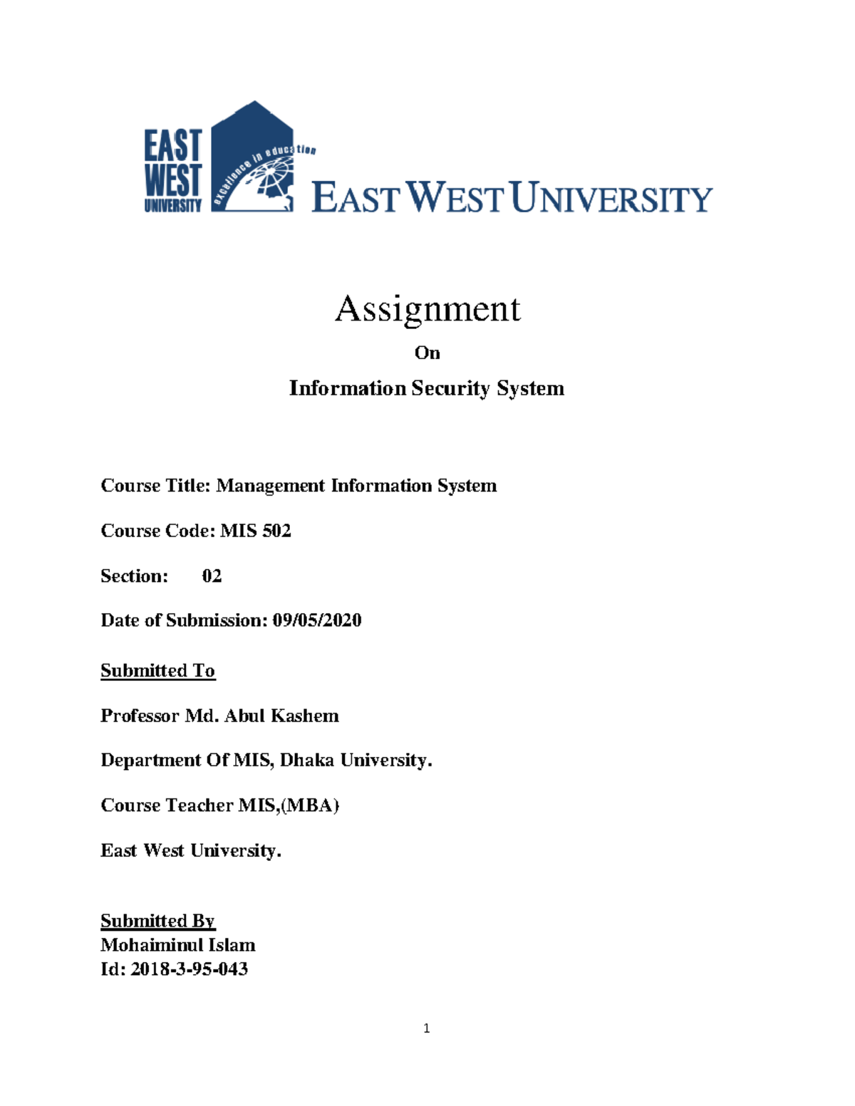 MIS 502 - Information Security System Assignment and Overview - Studocu