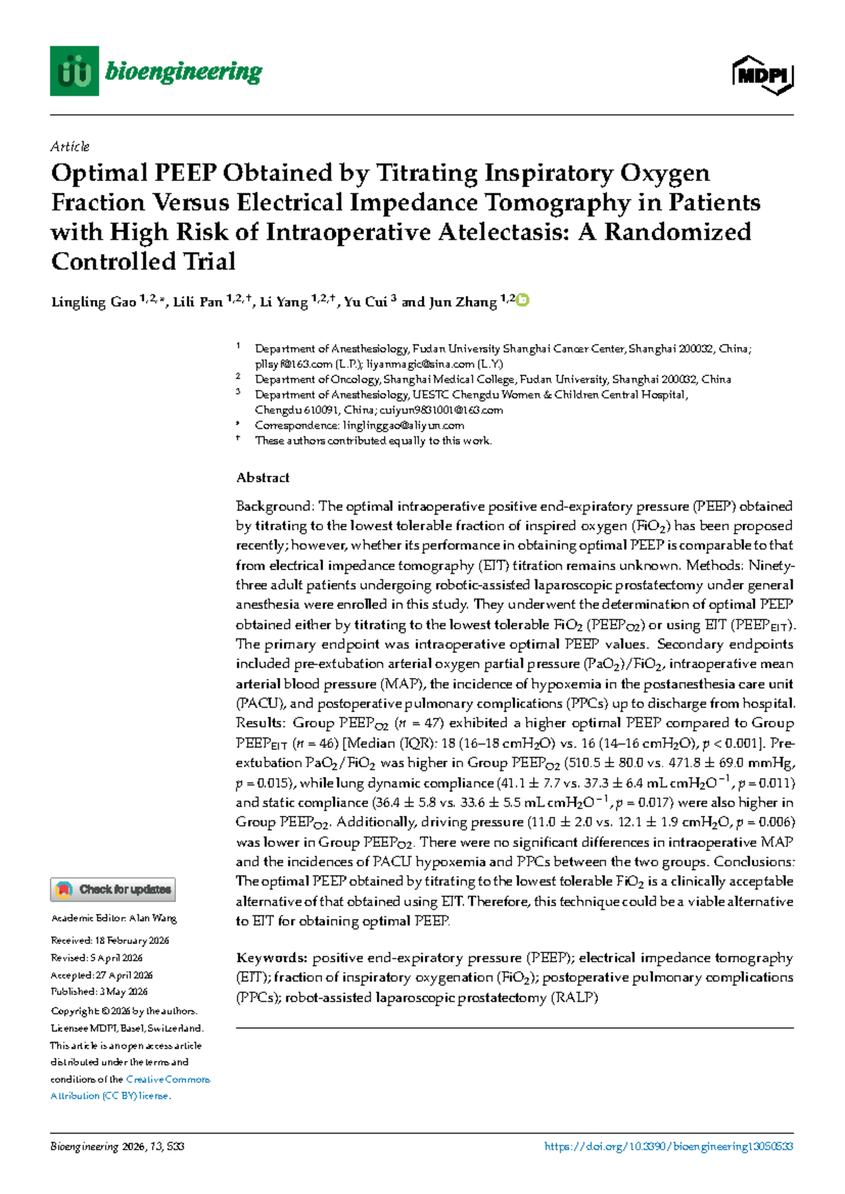 Optimal PEEP Titration: FiO2 vs. EIT in High-Risk Surgery ...