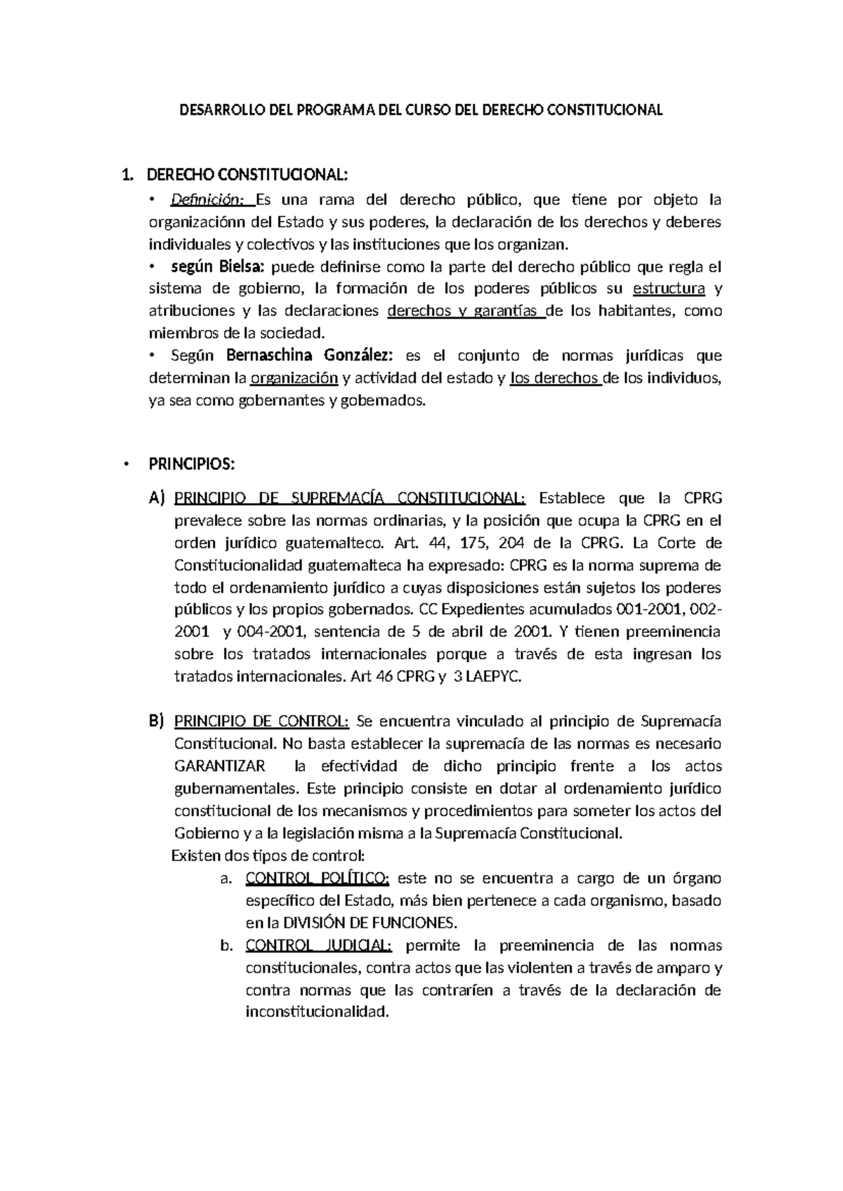 Desarrollo del Programa del Curso de Derecho Constitucional 1 - Studocu