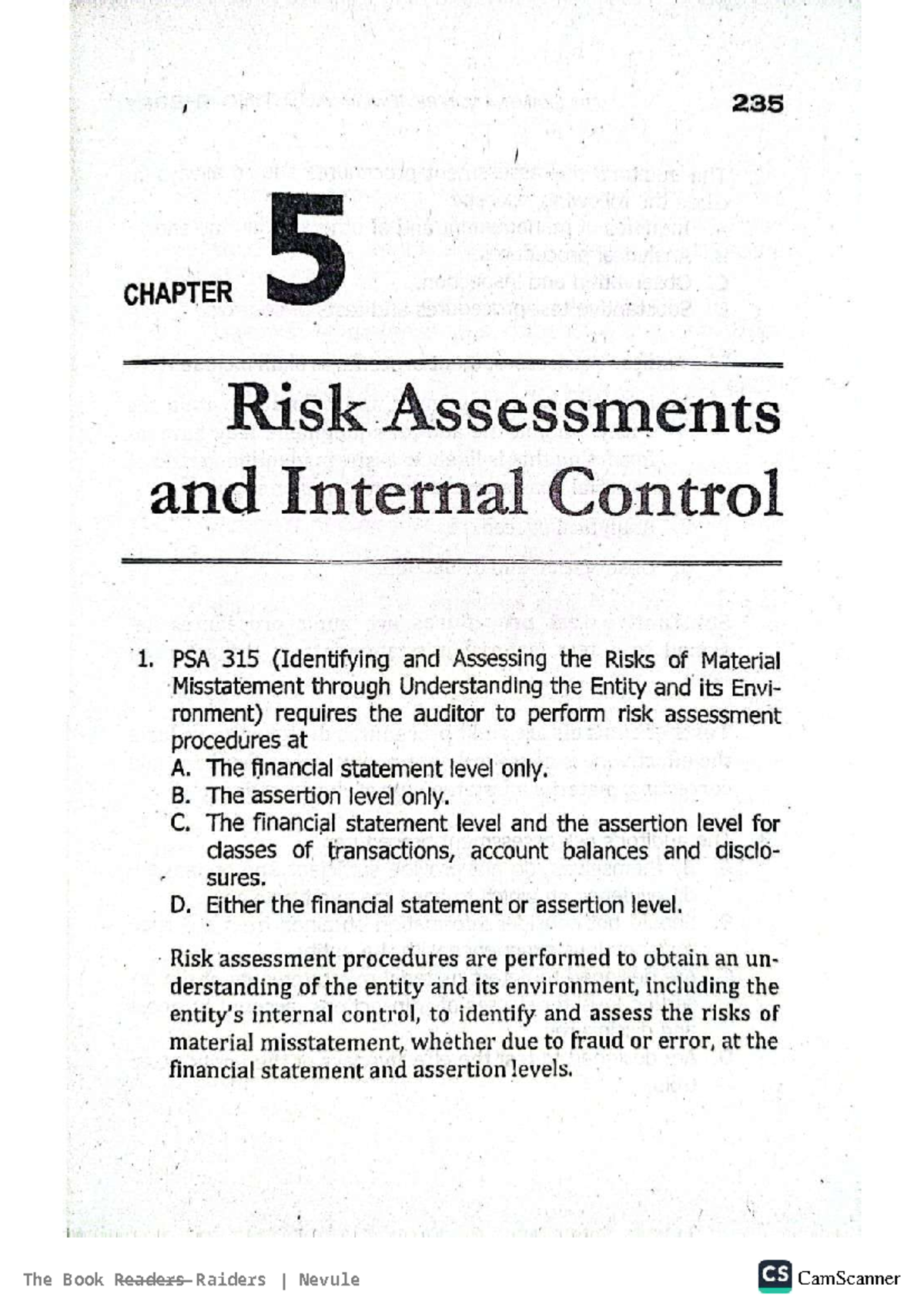 EAE 235 CHAPTER Risk Assessments and Internal Control Overview - Studocu
