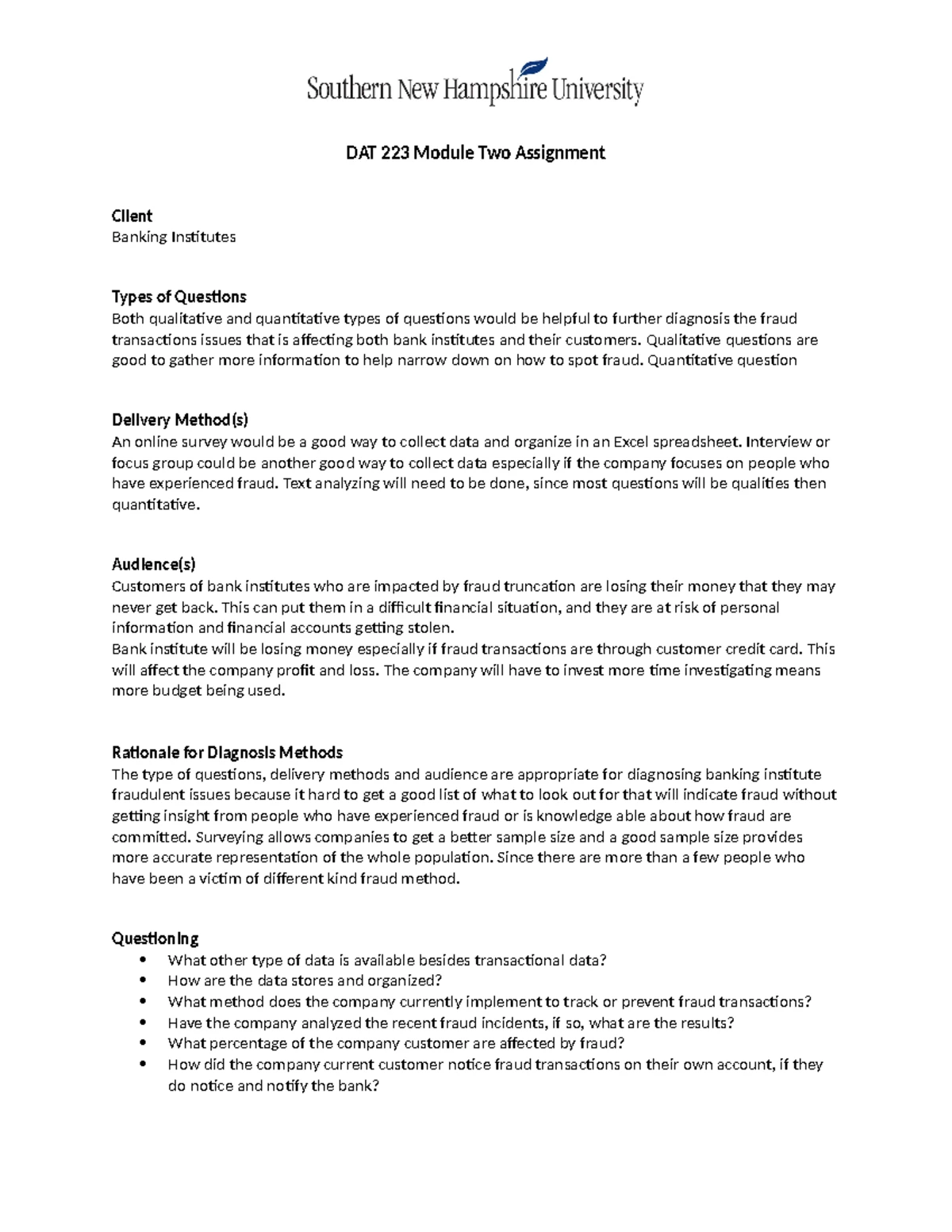 DAT 223 Module Five Gathering Data Assignment Status Report - Studocu