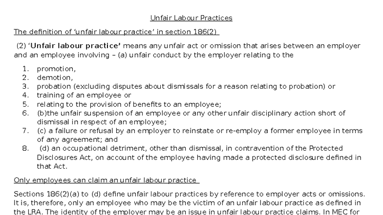 ABR 202: Unfair Labour Practices - Key Concepts and Case Studies - Studocu