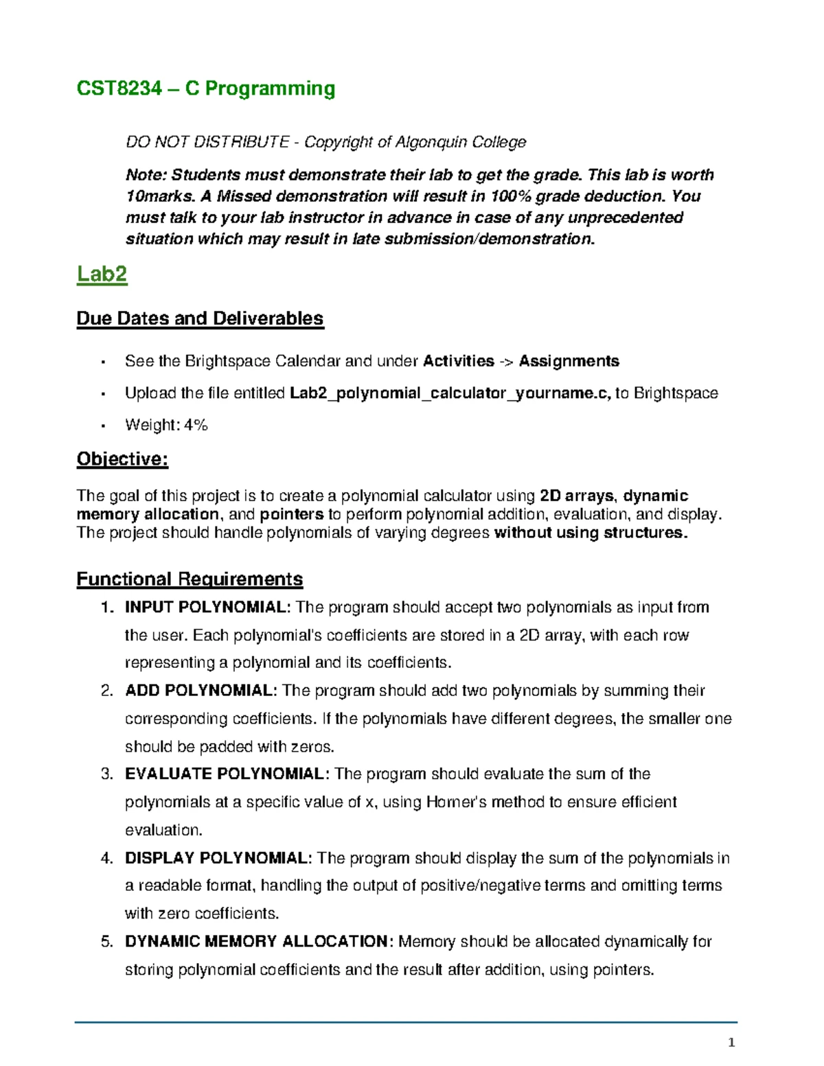 CST8234 C Programming B Practical Assessment 1 - Exam Instructions and ...