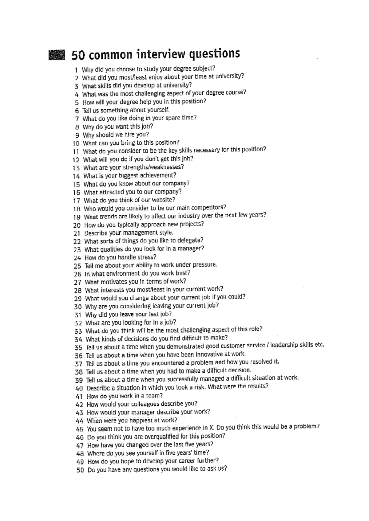 50 Common Interview Questions and Tips for Success - Studocu