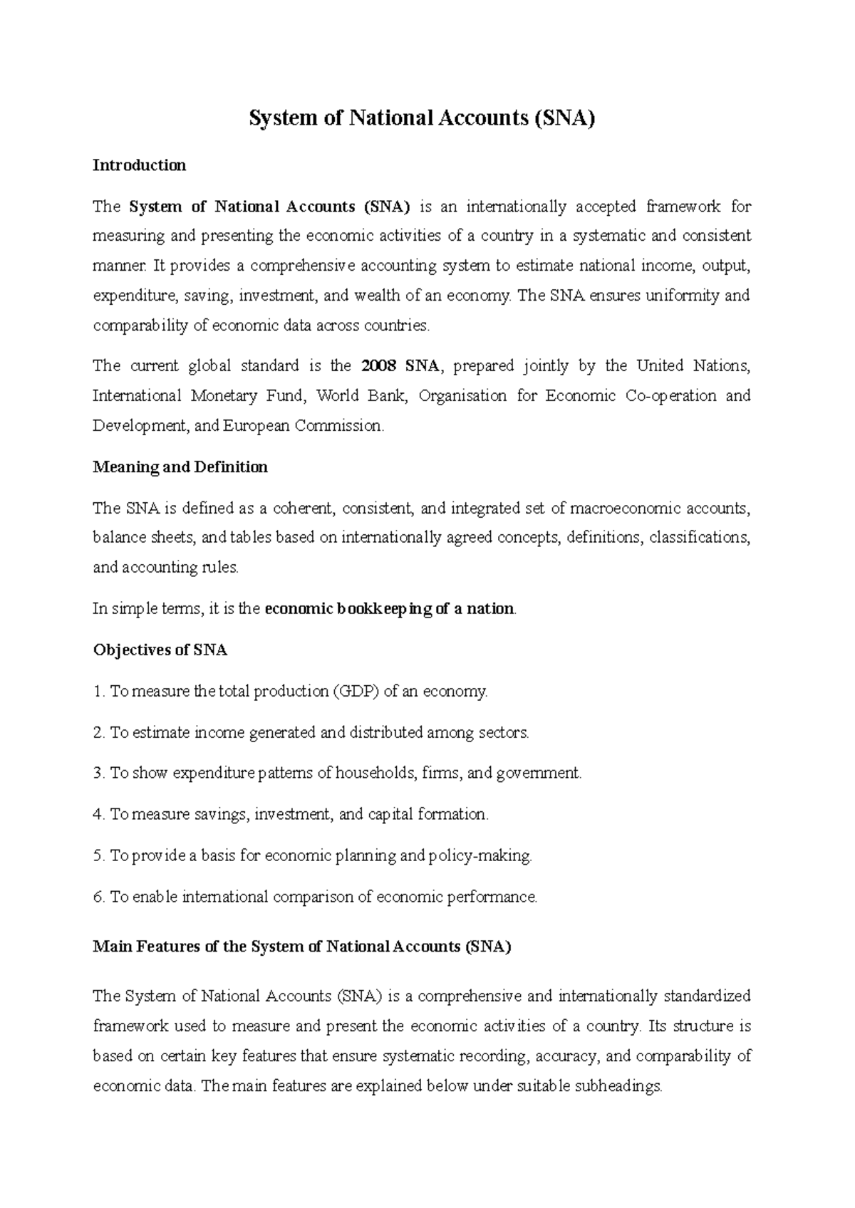 SNA Overview: Understanding the System of National Accounts - Studocu