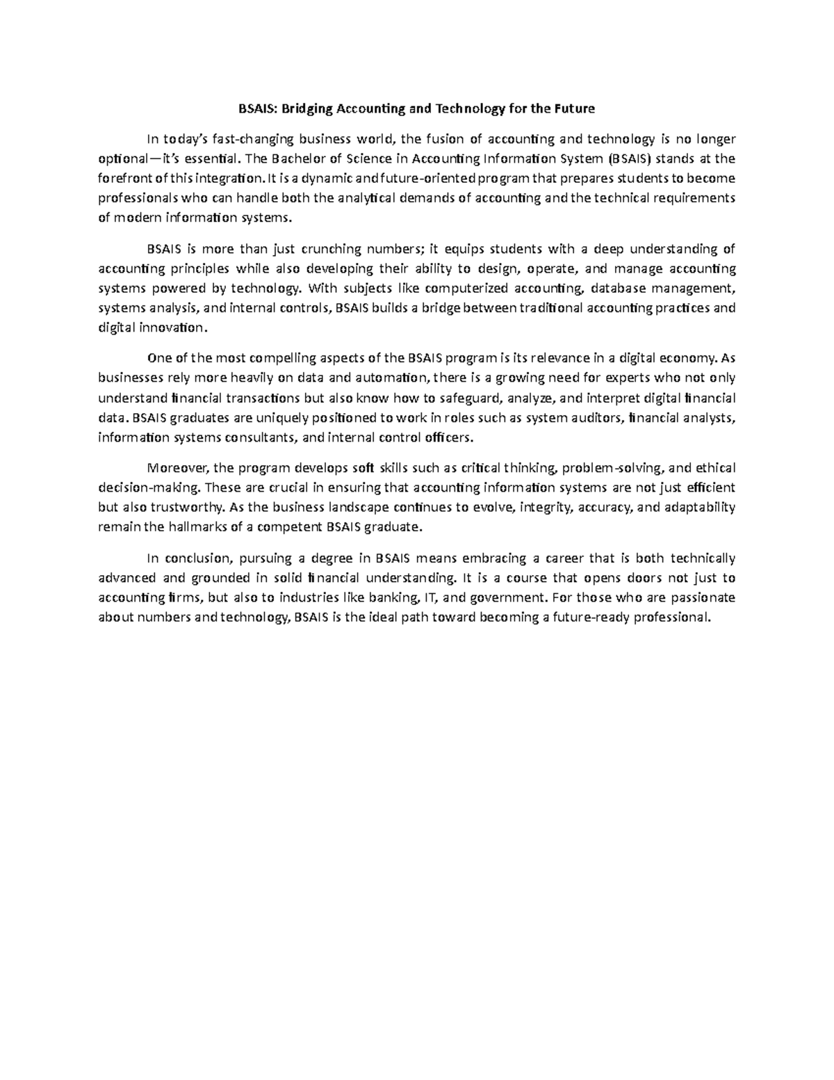 BSAIS: Notes on Accounting Information Systems Integration - Studocu