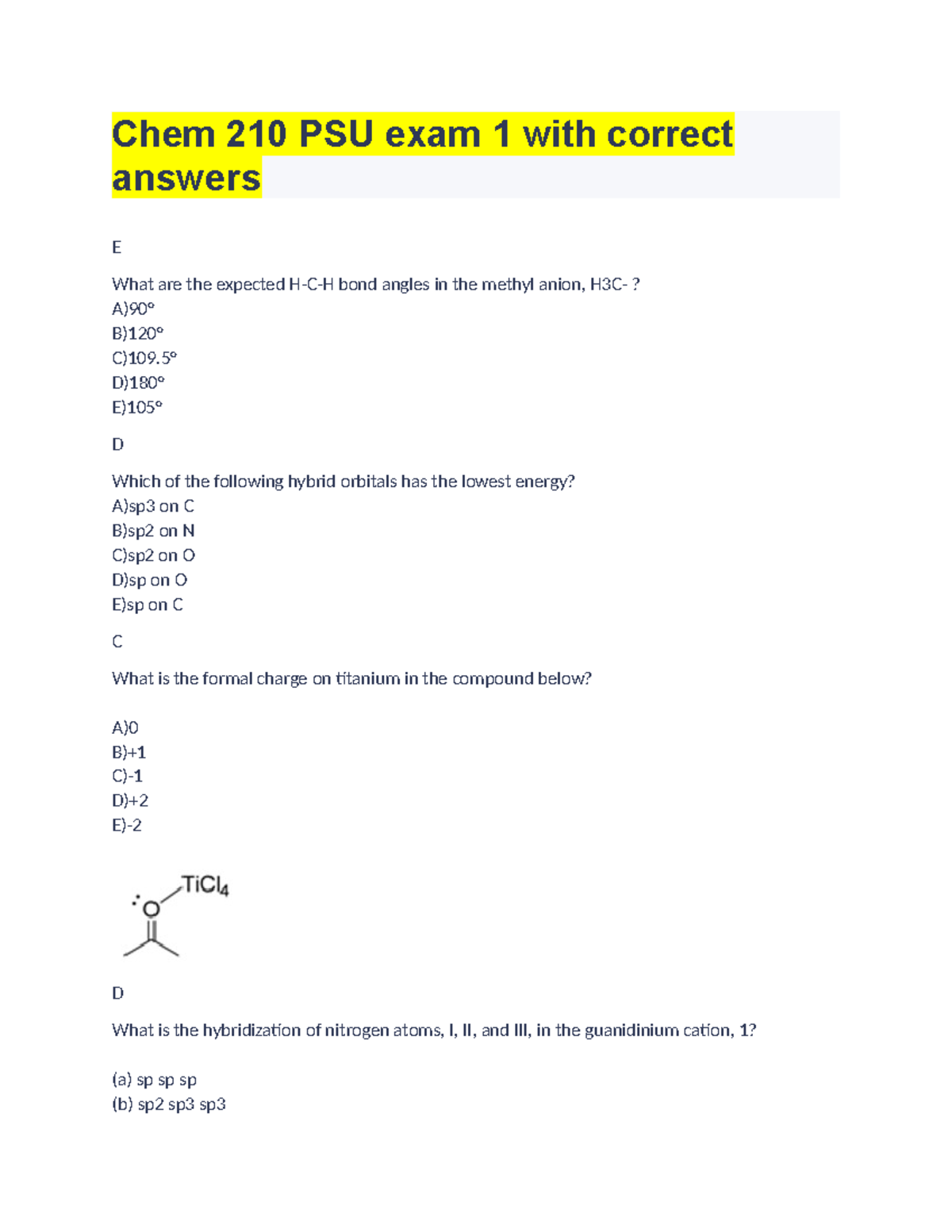 Chem 210 PSU Exam 1: Key Concepts and Correct Answers - Studocu