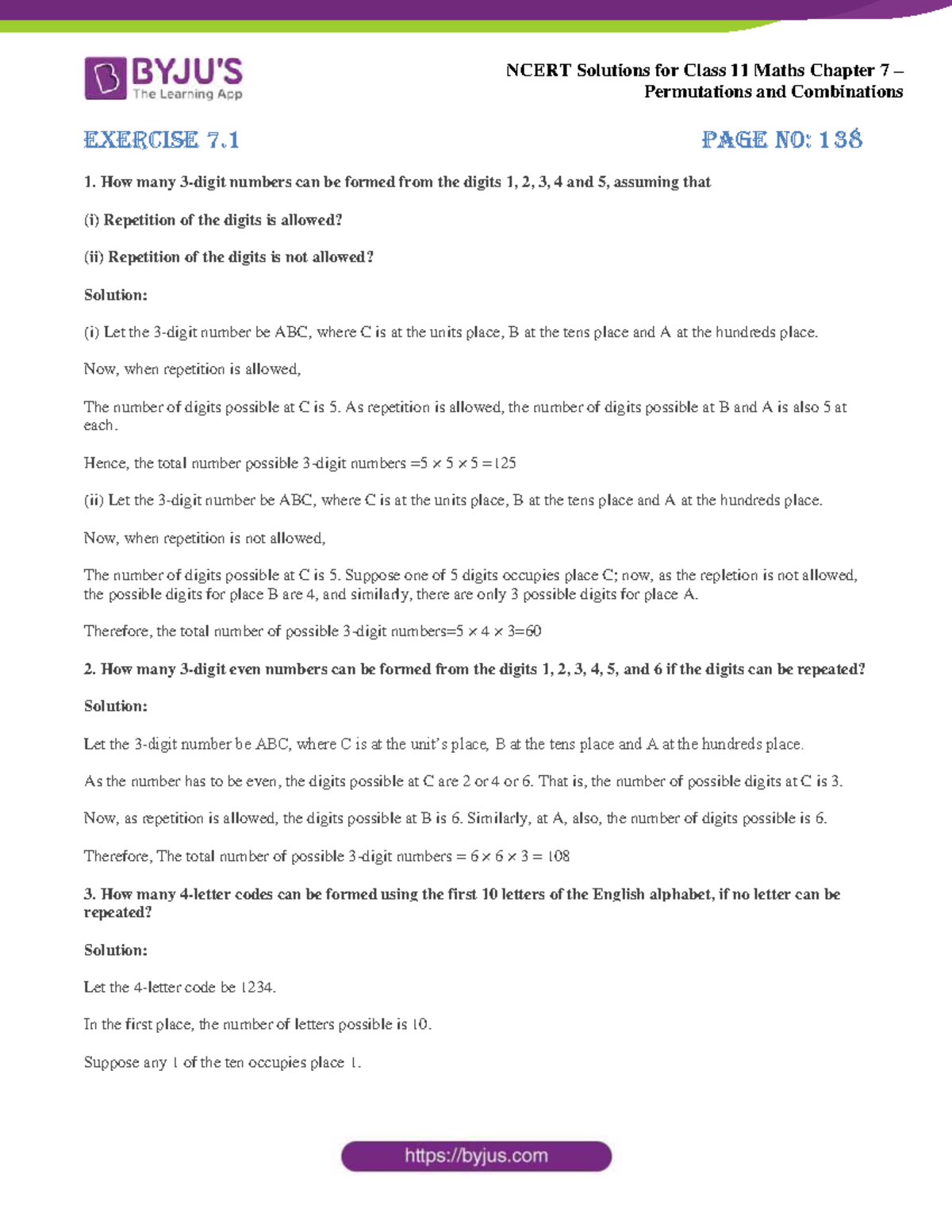 Ncert Solutions for Class 11 Maths Chapter 7 Permutations and ...