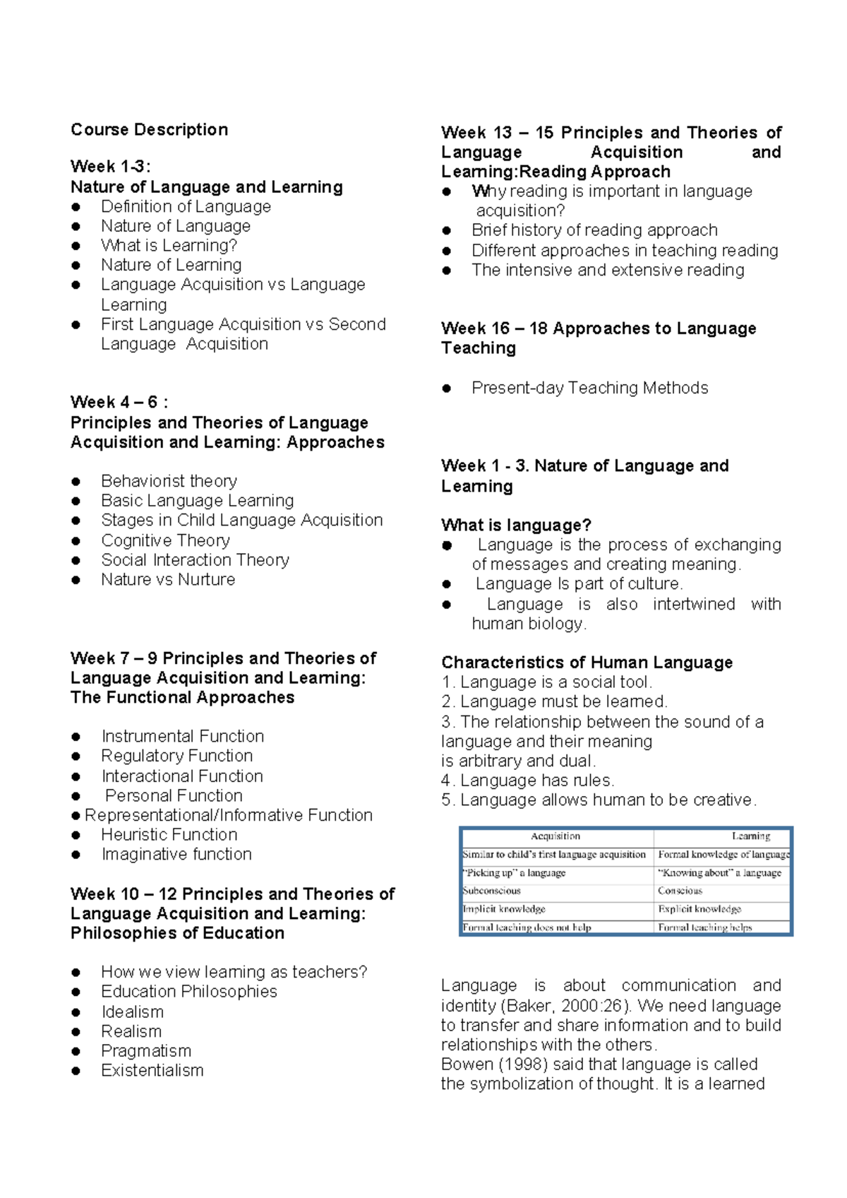Course Description - Course Description Week 1-3: Nature of Language ...