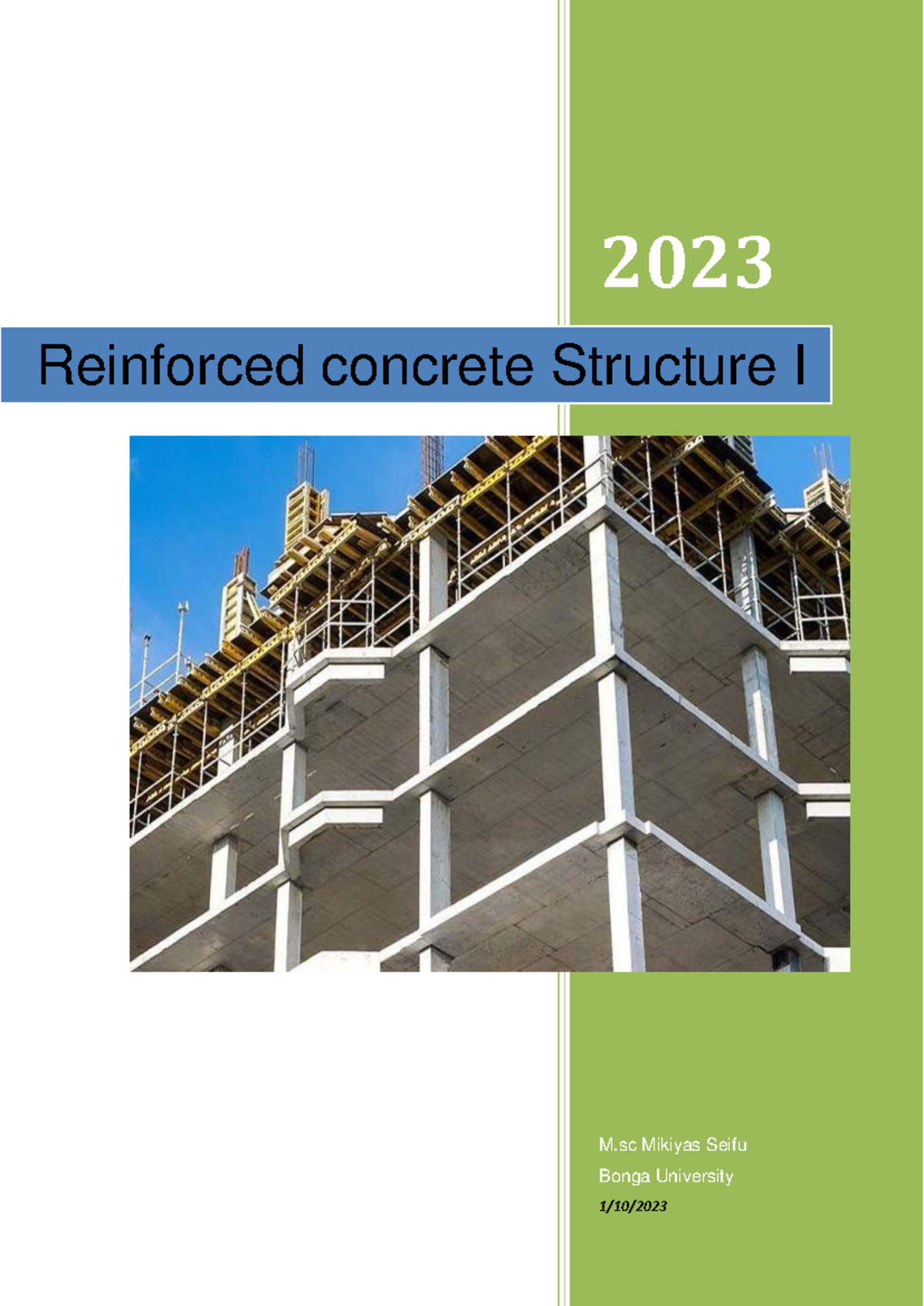 RC I Chapter I: Introduction to Reinforced Concrete Structures - Studocu