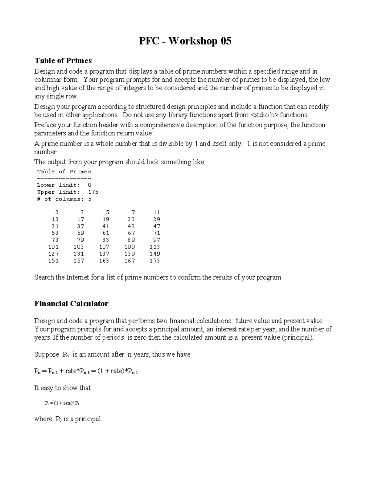 W03 2 - fgweffgea - PFC - Workshop 05 Table of Primes Design and code a ...